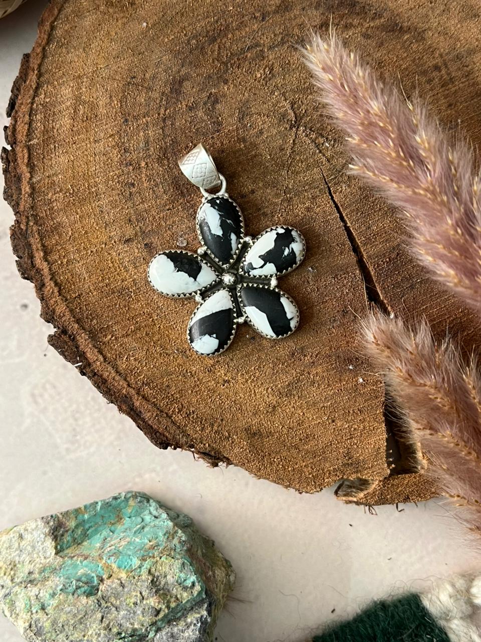 Handmade Sterling Silver White Buffalo Pendant Signed Nizhoni
