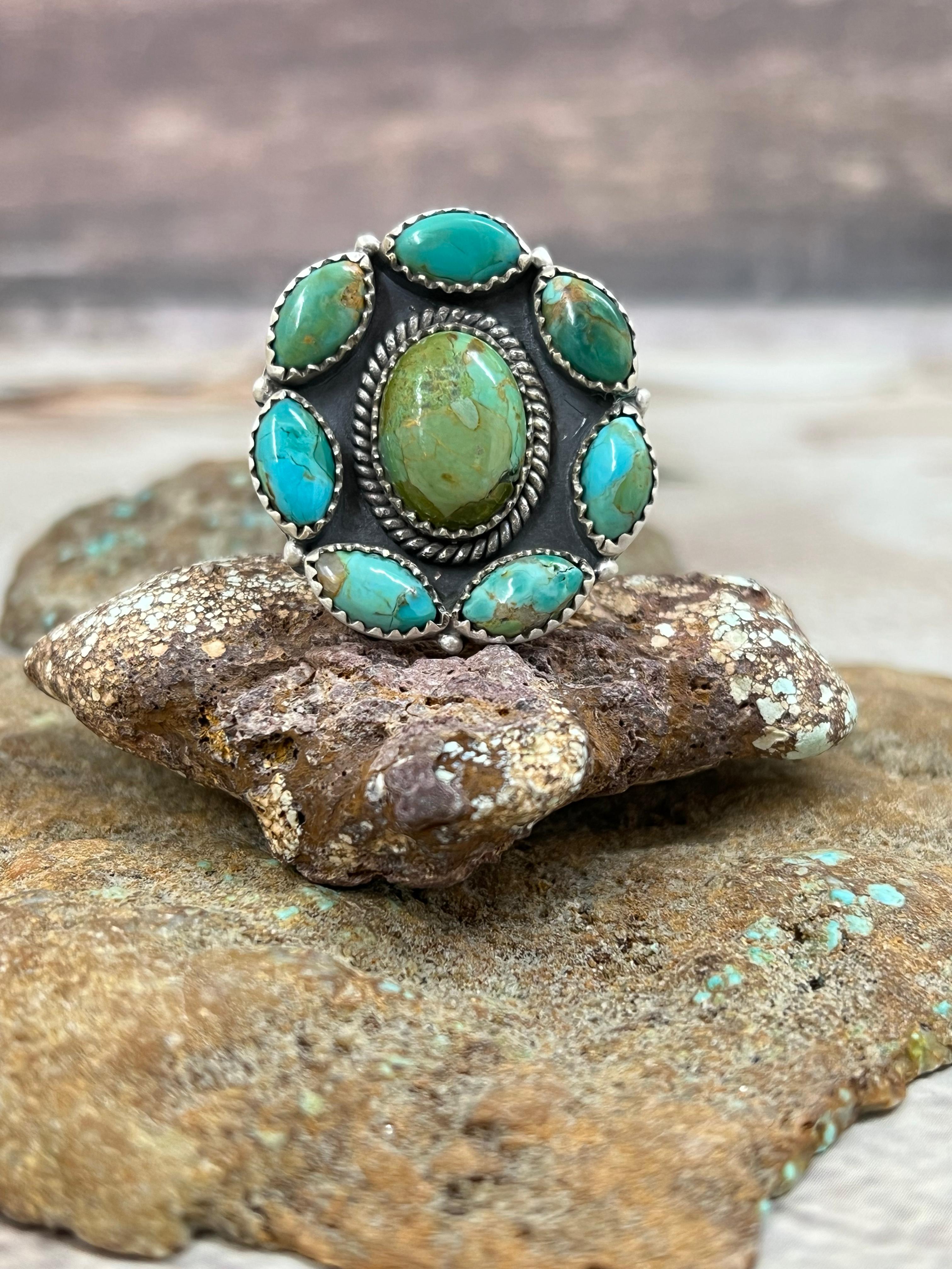 Handmade Sterling Silver Kingman Turquoise Adjustable Ring Signed Nizhoni (3)