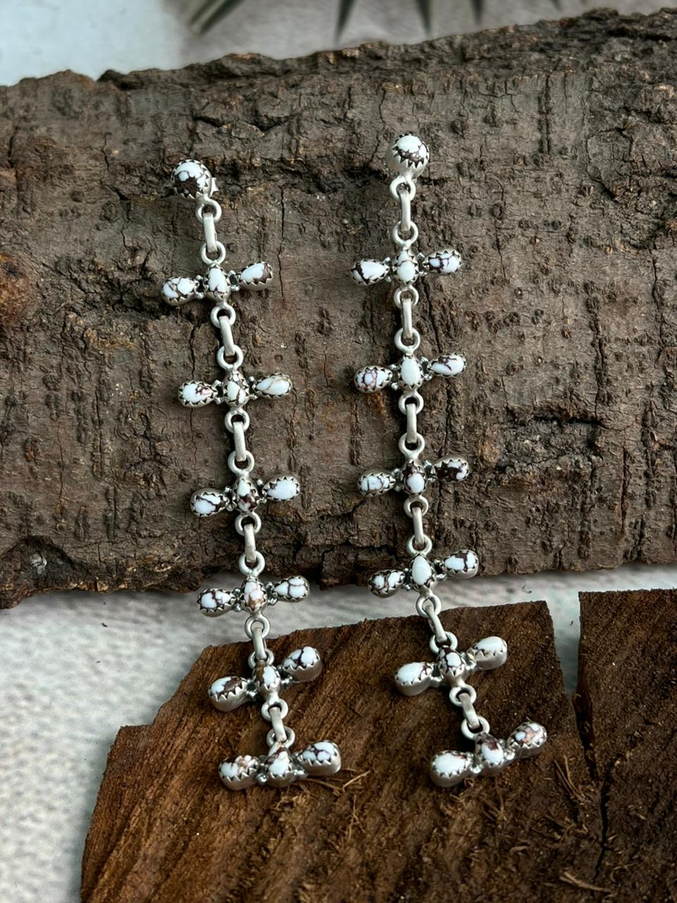 Handmade Sterling Silver Wildhorse Magnesite Post Dangle Earrings "Signed Nizhoni"