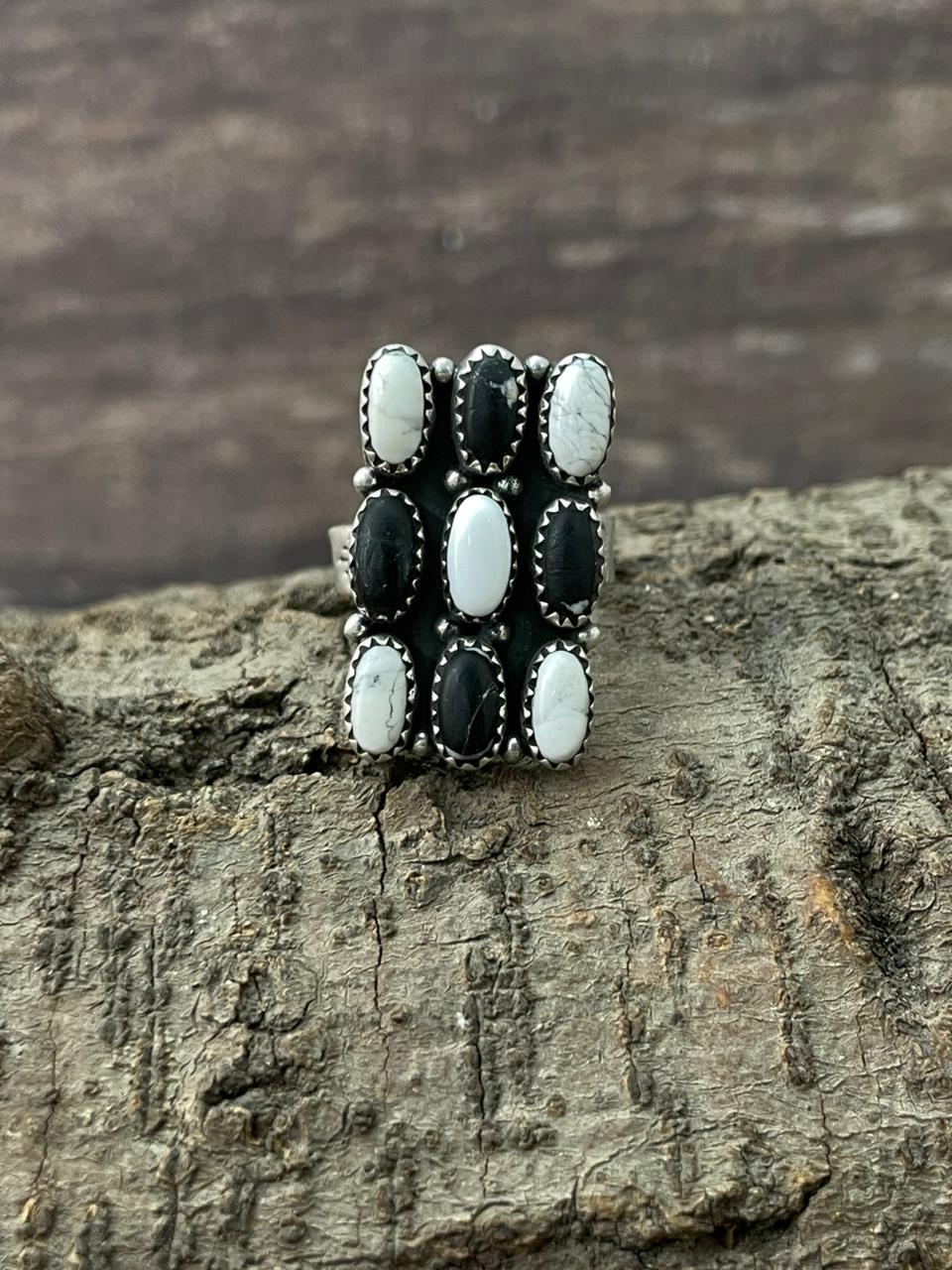 Handmade Sterling Silver White Buffalo Adjustable Ring "Signed Nizhoni"