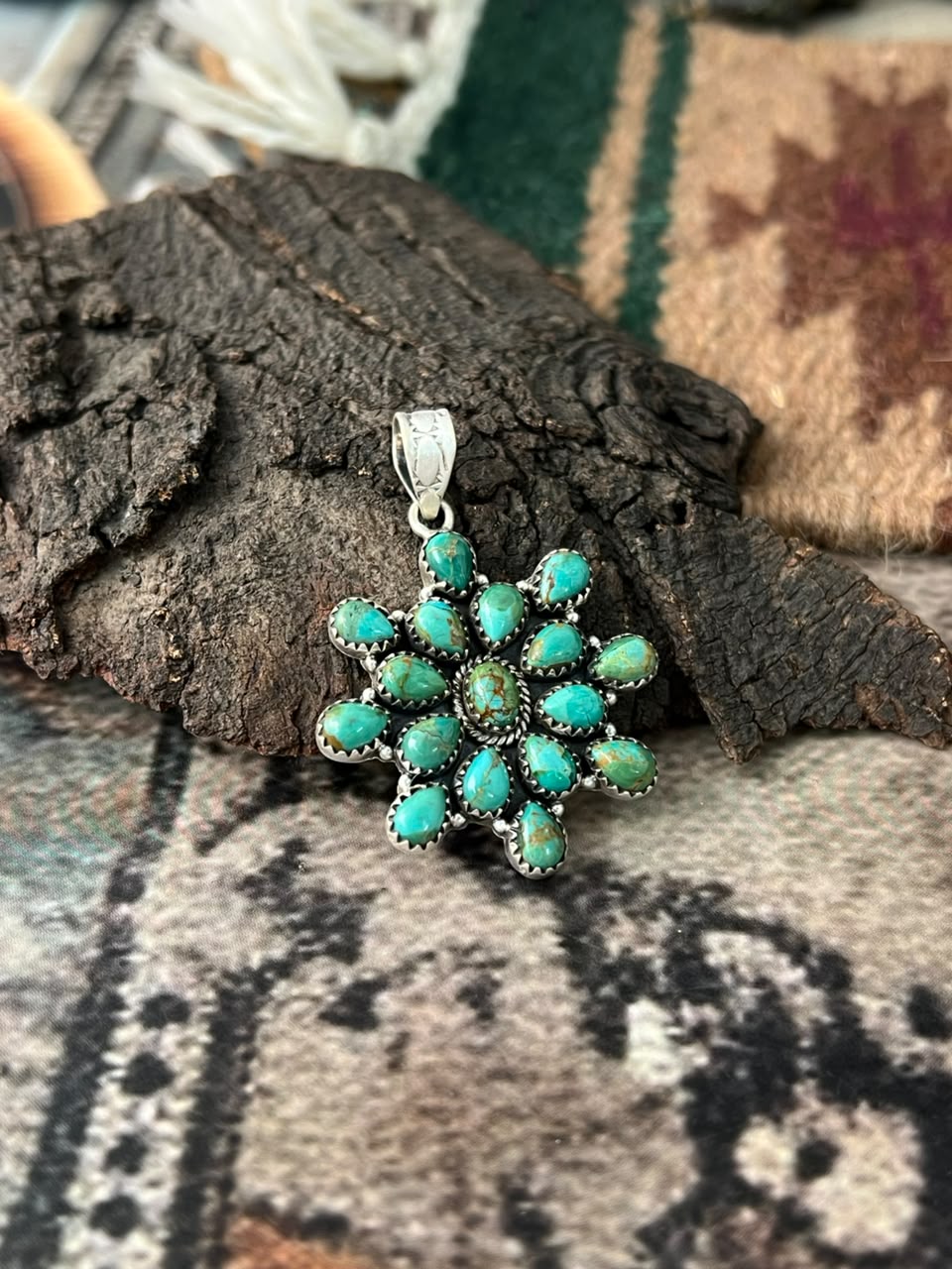 Handmade Sterling Silver Kingman Turquoise Pendant Signed Nizhoni