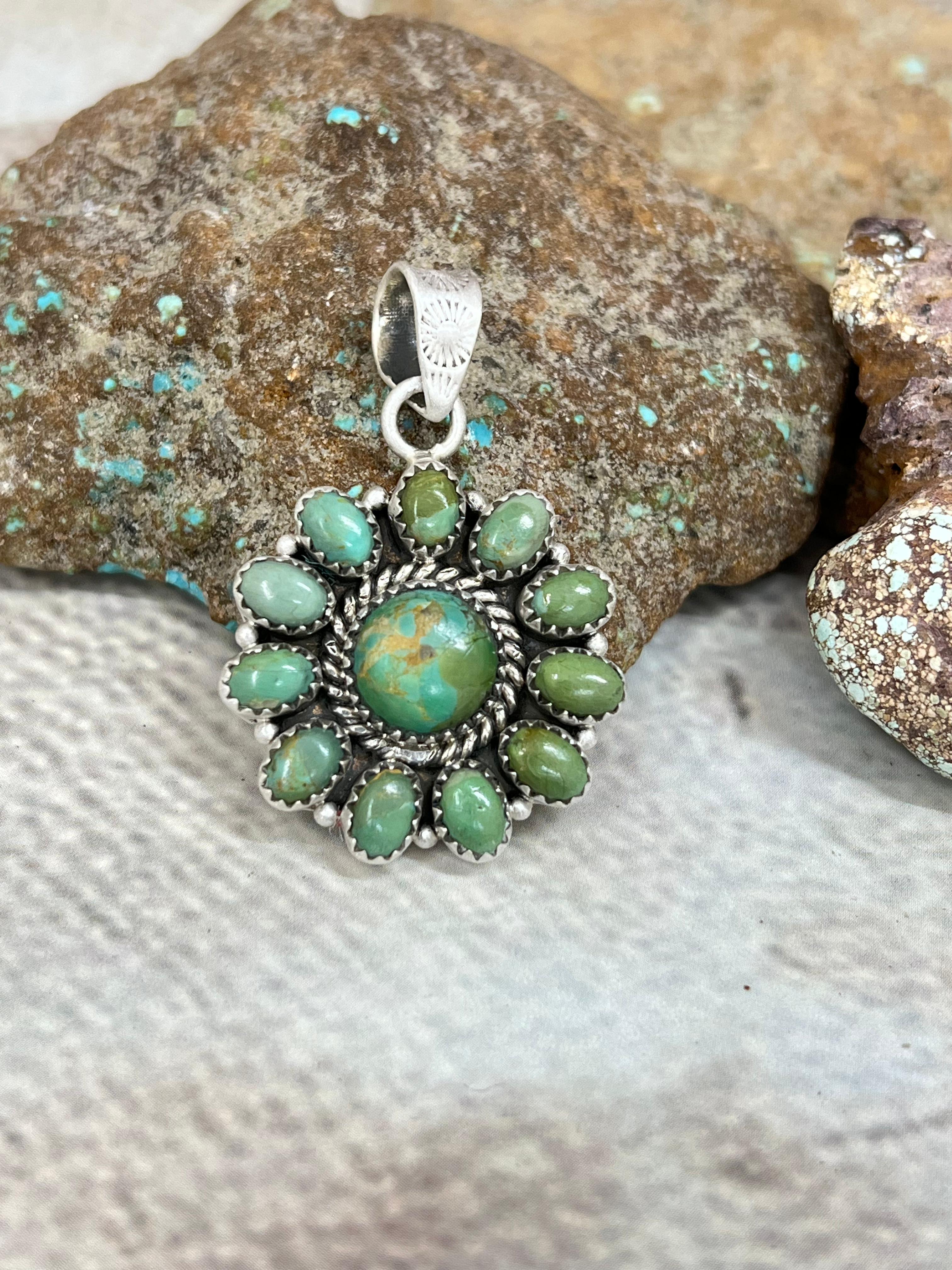 Handmade Sterling Silver Kingman Turquoise Pendant Signed Nizhoni