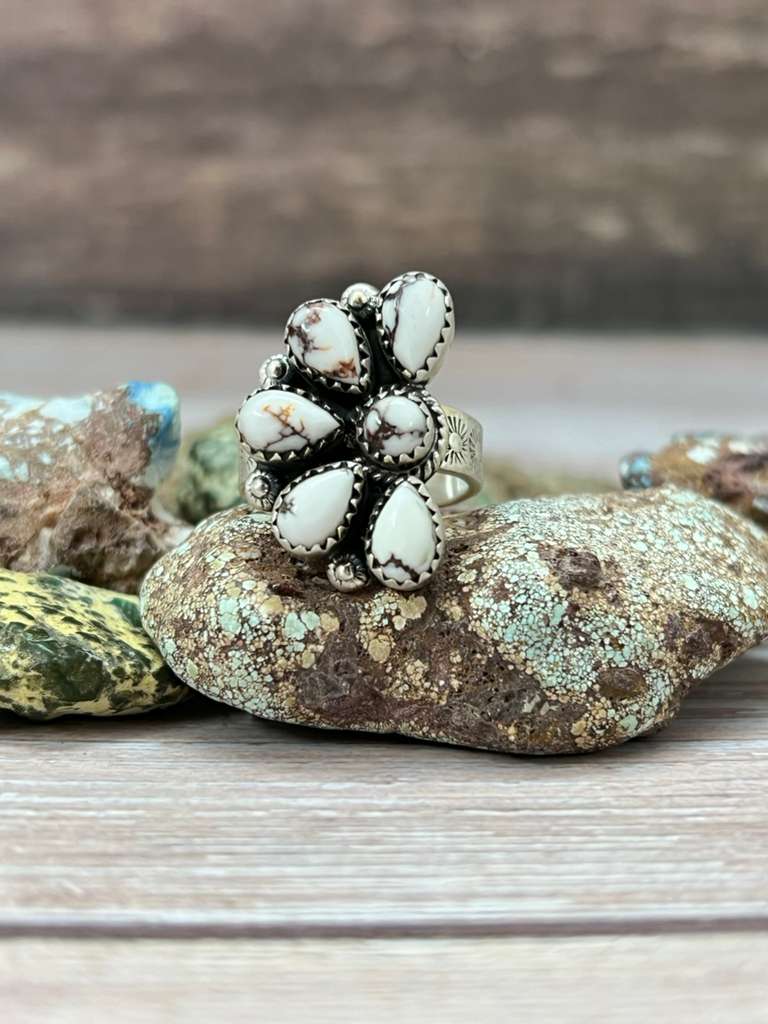 Handmade Sterling Silver Wild Horse Magnesite Adjustable Ring "Signed Nizhoni"