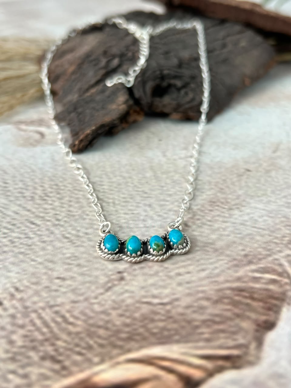 Handmade Sterling Silver Kingman Turquoise Necklace Signed Nizhoni