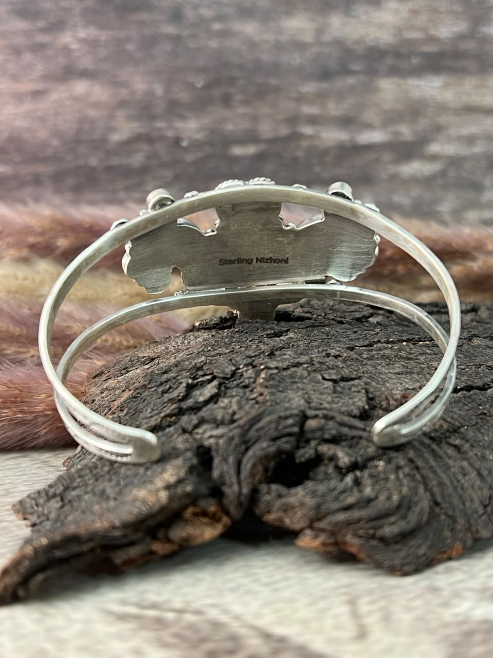 Handmade Sterling Silver Palomino Turquoise with Orange Mojave Cuff Bracelet Signed Nizhoni