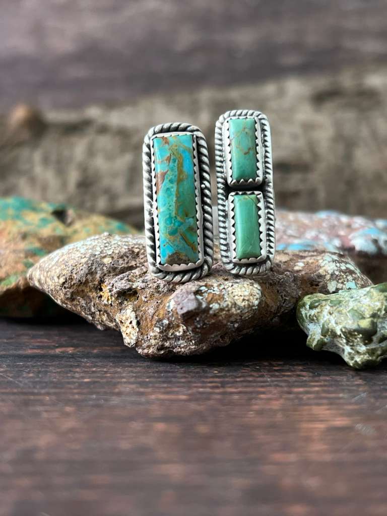 Handmade Sterling Silver Kingman Turquoise Adjustable Rings "Signed Nizhoni"