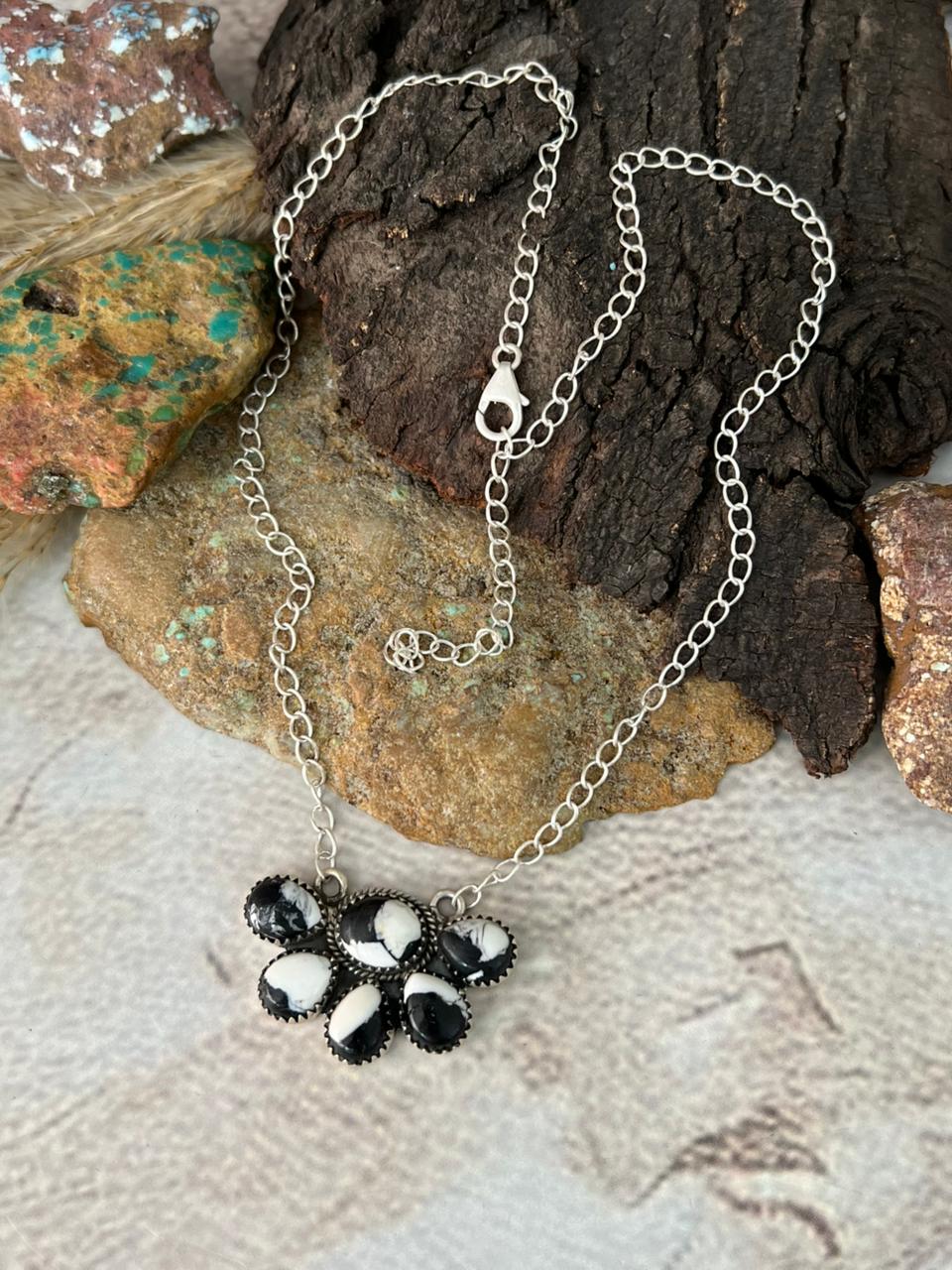 Handmade Sterling Silver White Buffalo Necklace "Signed Nizhoni"