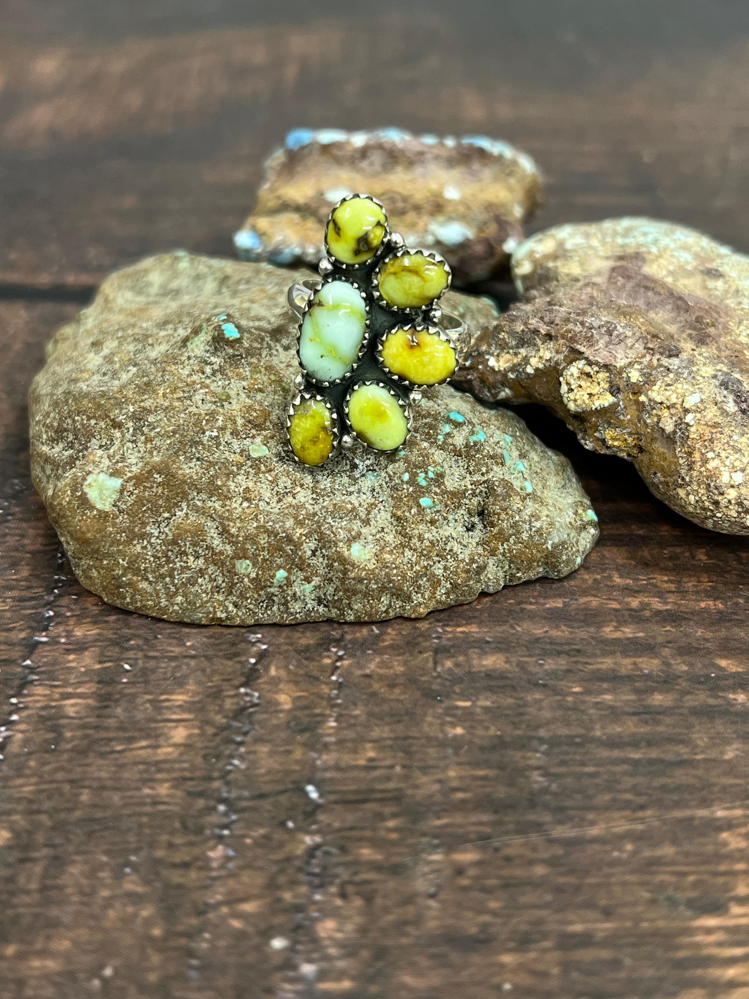 Handmade Sterling Silver Palomino Turquoise Adjustable Ring with Signed Nizhoni