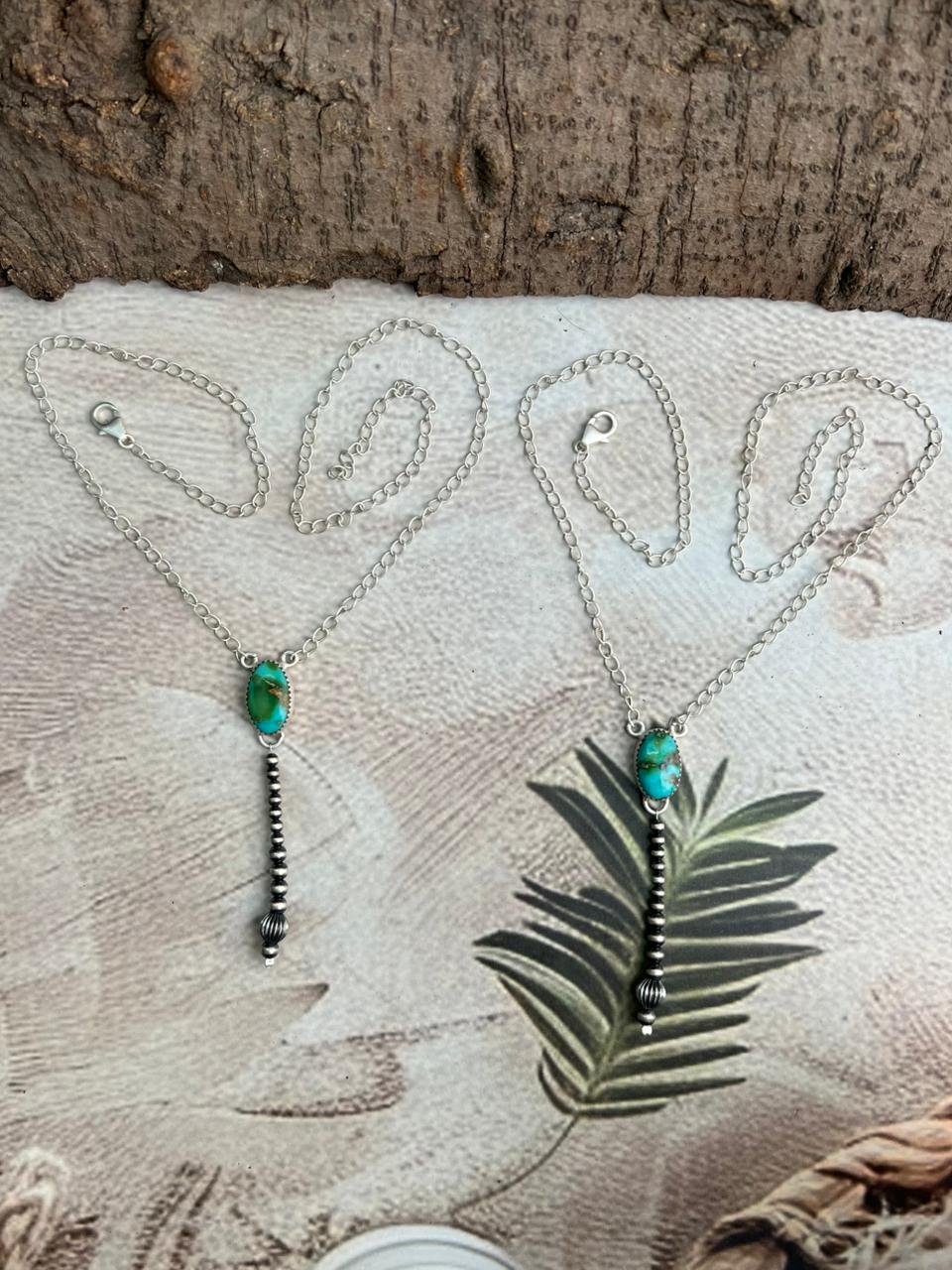 Handmade Sterling Silver Beaded Sonoran Mountain Turquoise Necklace "Signed Nizhoni"