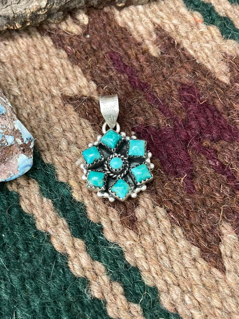 Handmade Sterling Silver Kingman Turquoise Pendant "Signed Nizhoni"