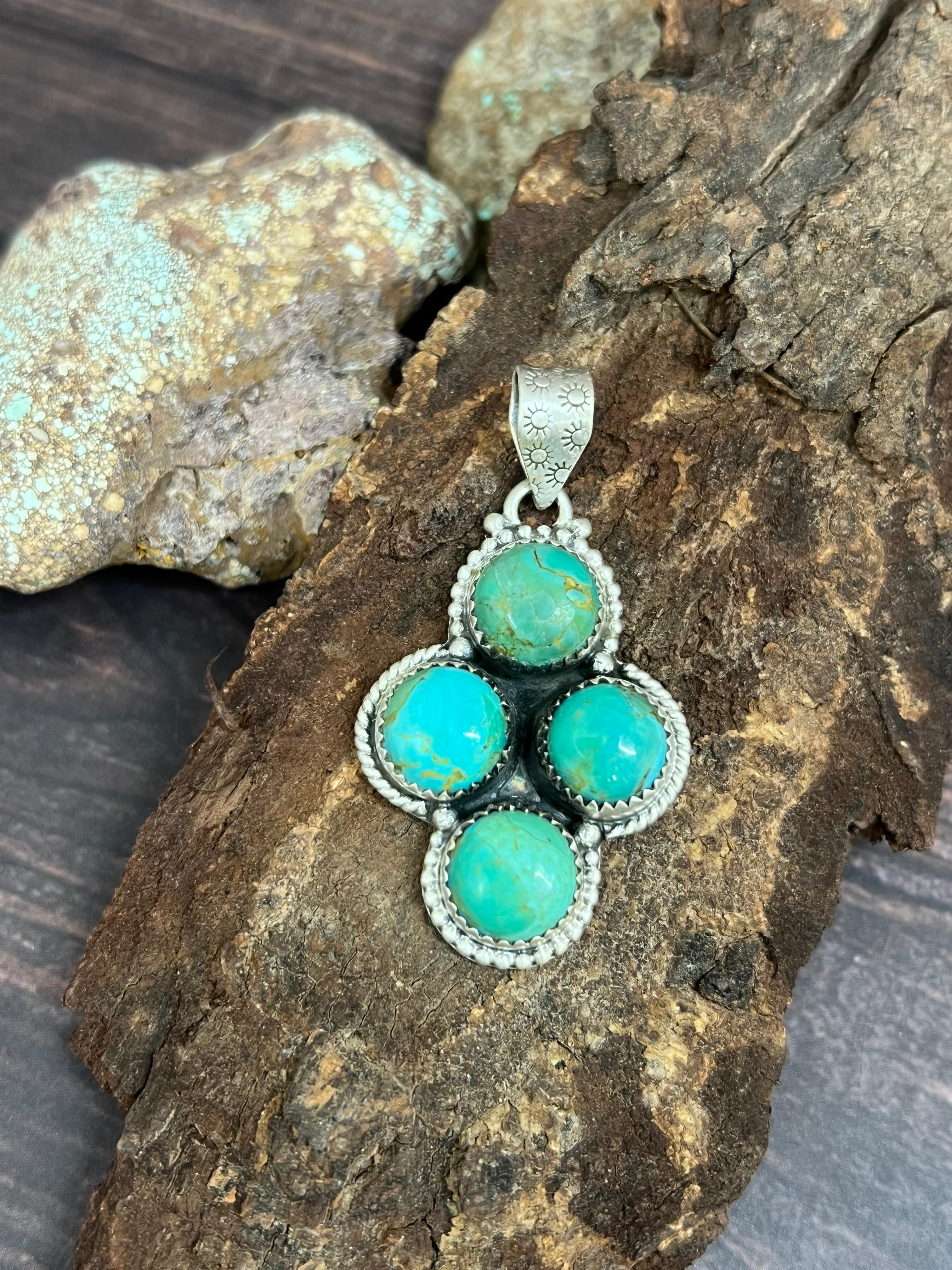 Handmade Sterling Silver Kingman Turquoise Pendant with Signed Nizhoni