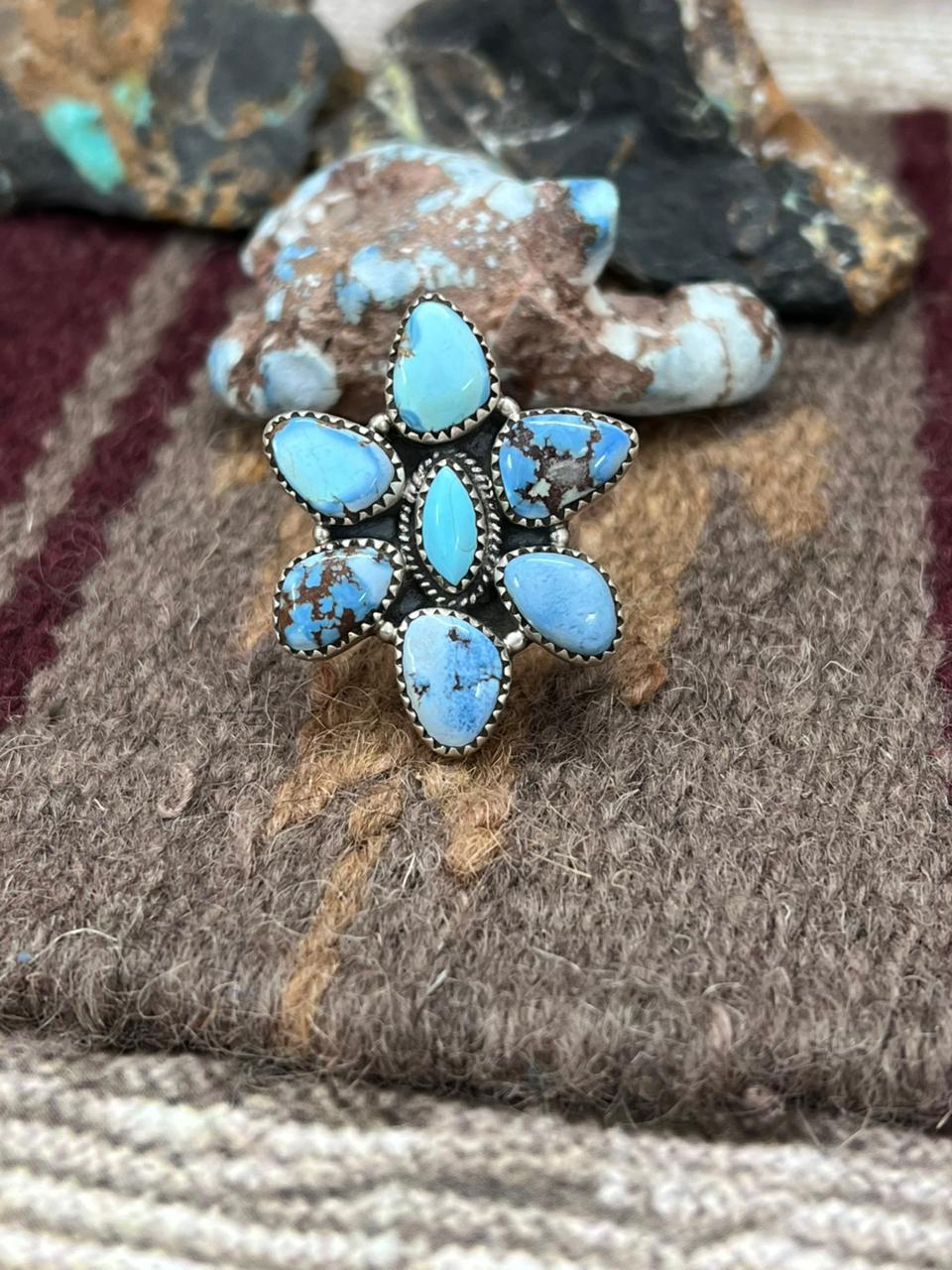 Handmade Sterling Silver Golden Hills Turquoise Adjustable Ring "Signed Nizhoni"