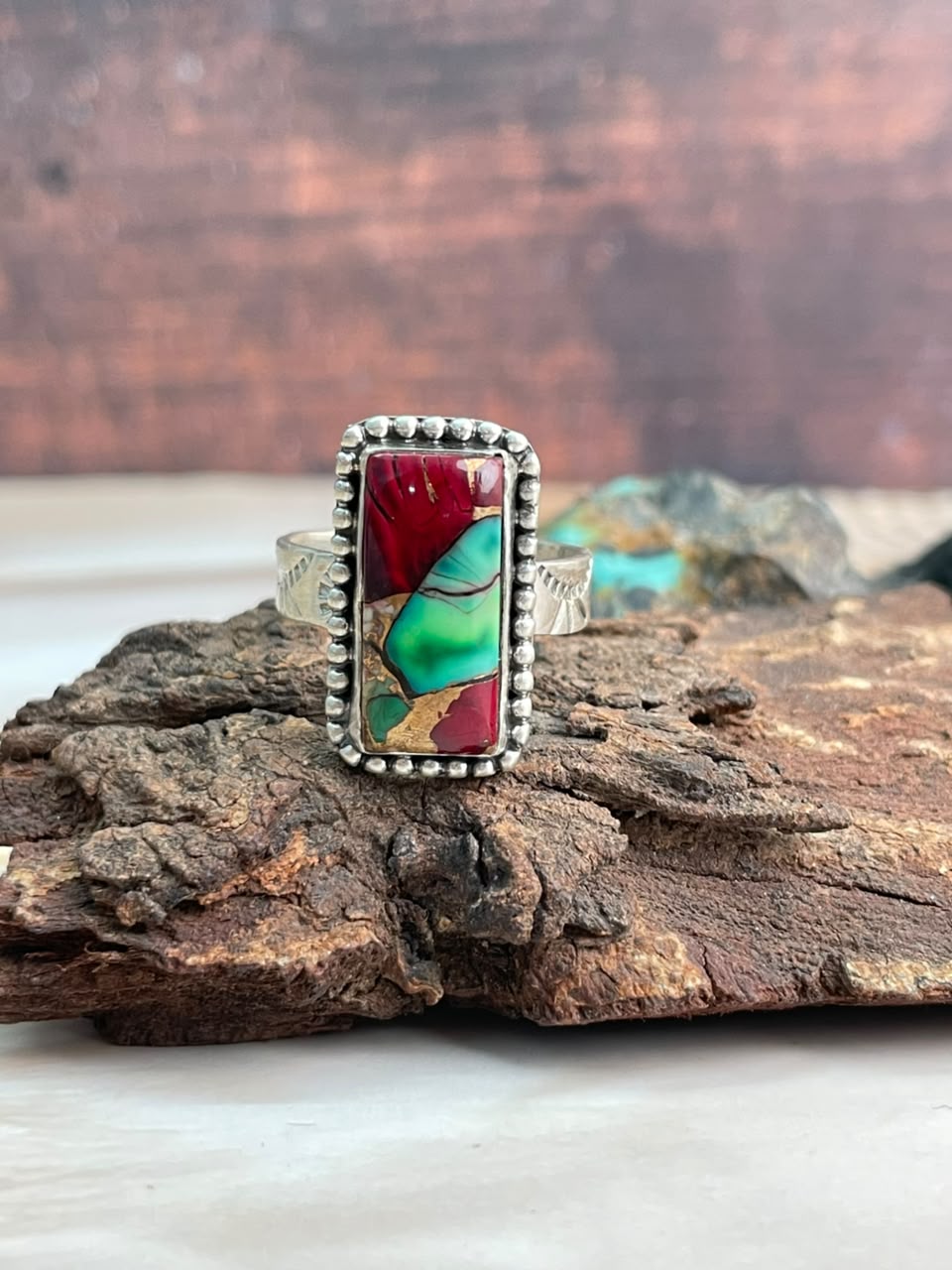 Handmade Sterling Silver Christmas Dahlia Collection: Adjustable Bar Ring Signed Nizhoni