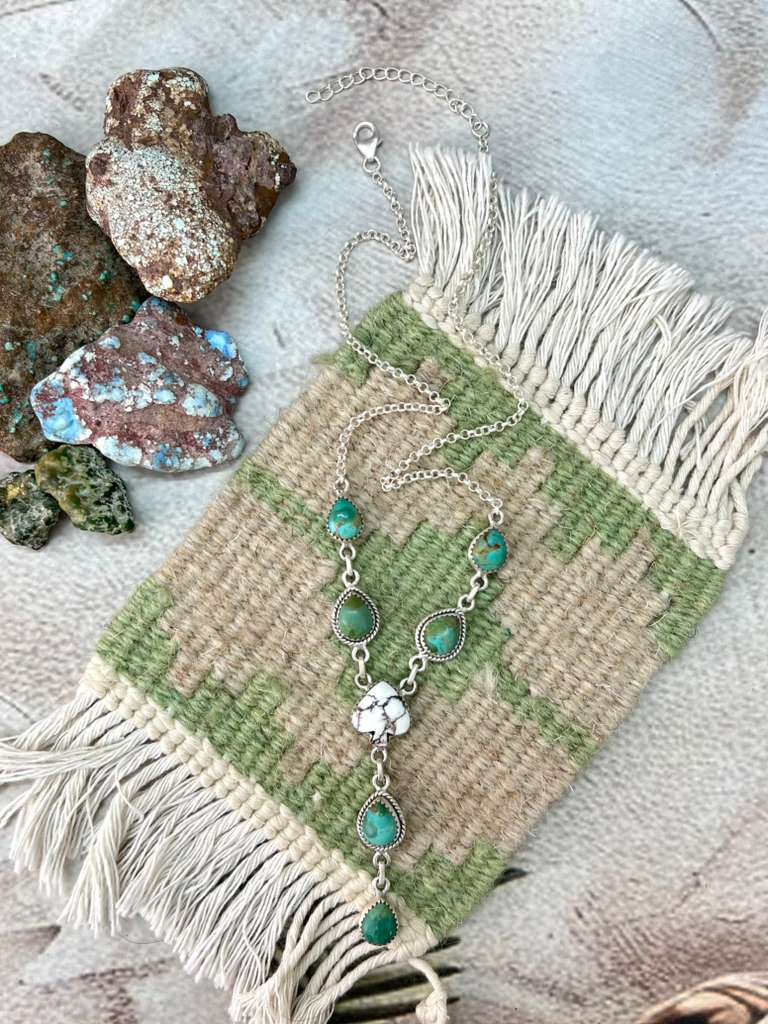 Handmade Sterling Silver Wild Horse Magnesite with Kingman Turquoise Necklace with Signed Nizhoni