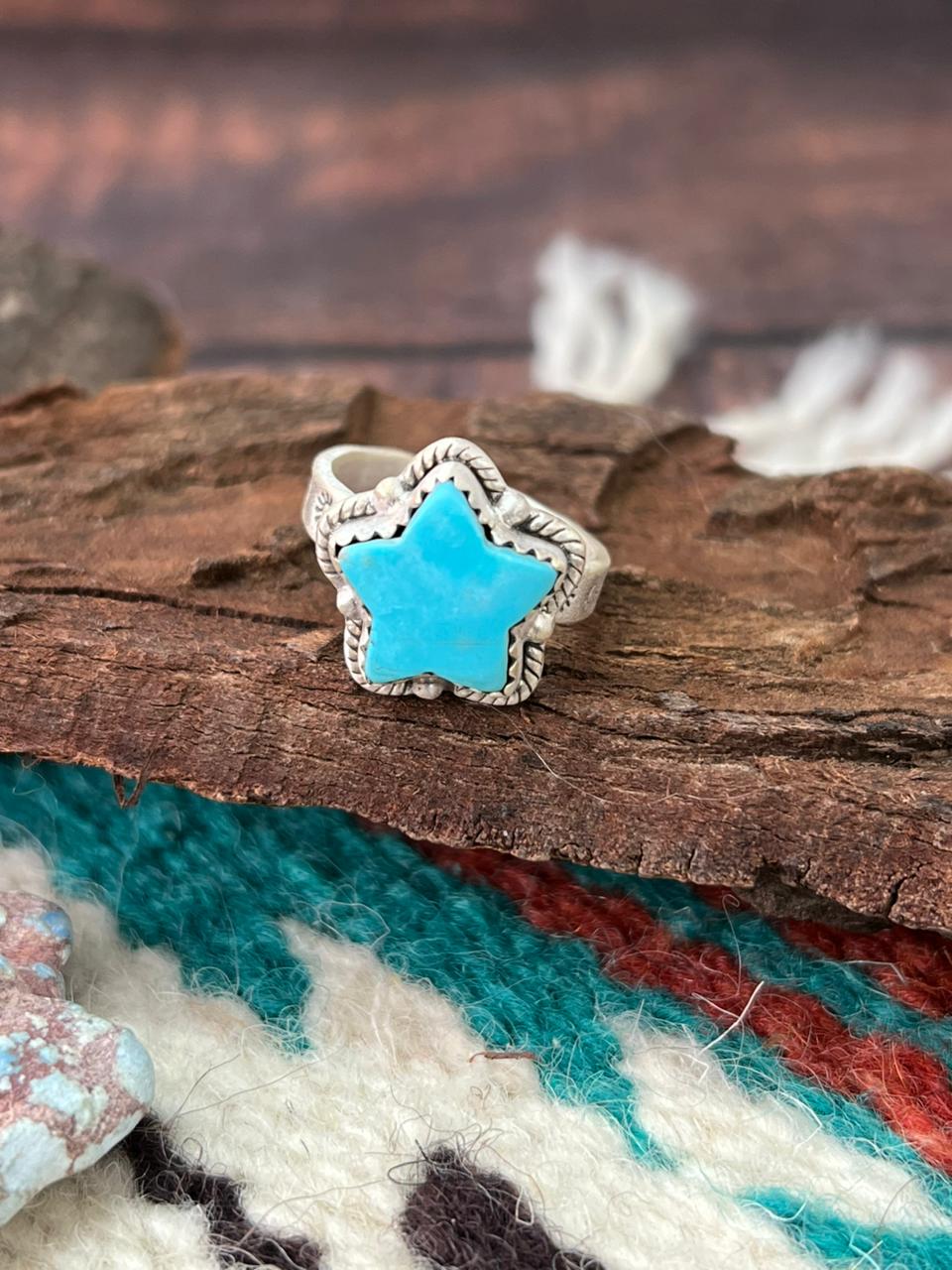 Handmade Sterling Silver Blue Turquoise Adjustable Ring " Signed Nizhoni" (5)