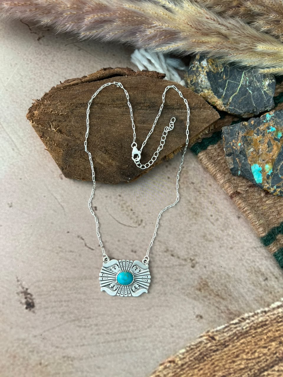 Handmade Sterling Silver Kingman Turquoise Necklace Signed Nizhoni
