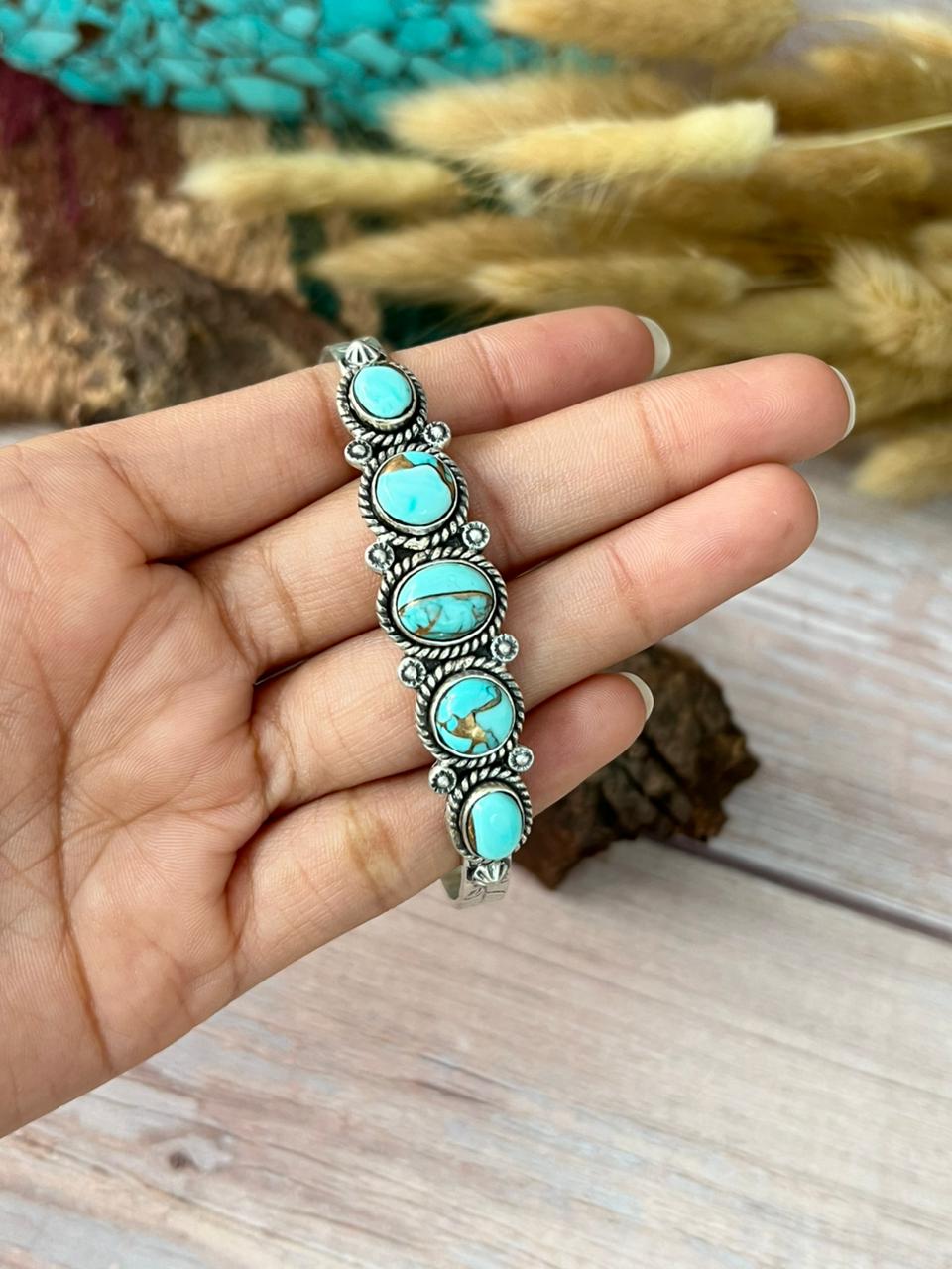 Handmade Sterling Silver Mint Dahlia Collection: Cuff Bracelet "Signed Nizhoni"