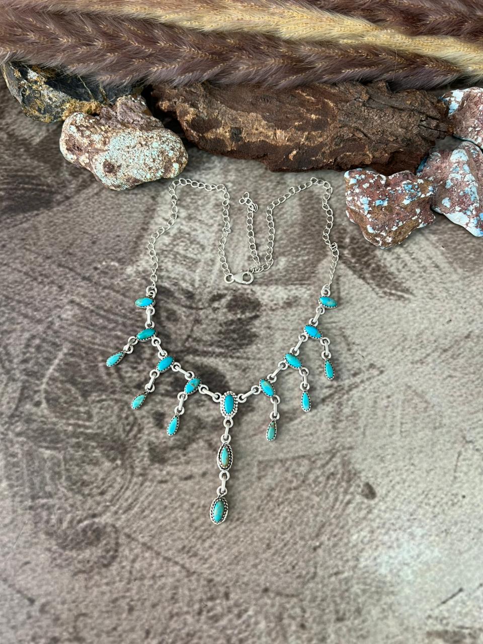 Handmade Sterling Silver Kingman Turquoise Necklace "Signed Nizhoni"
