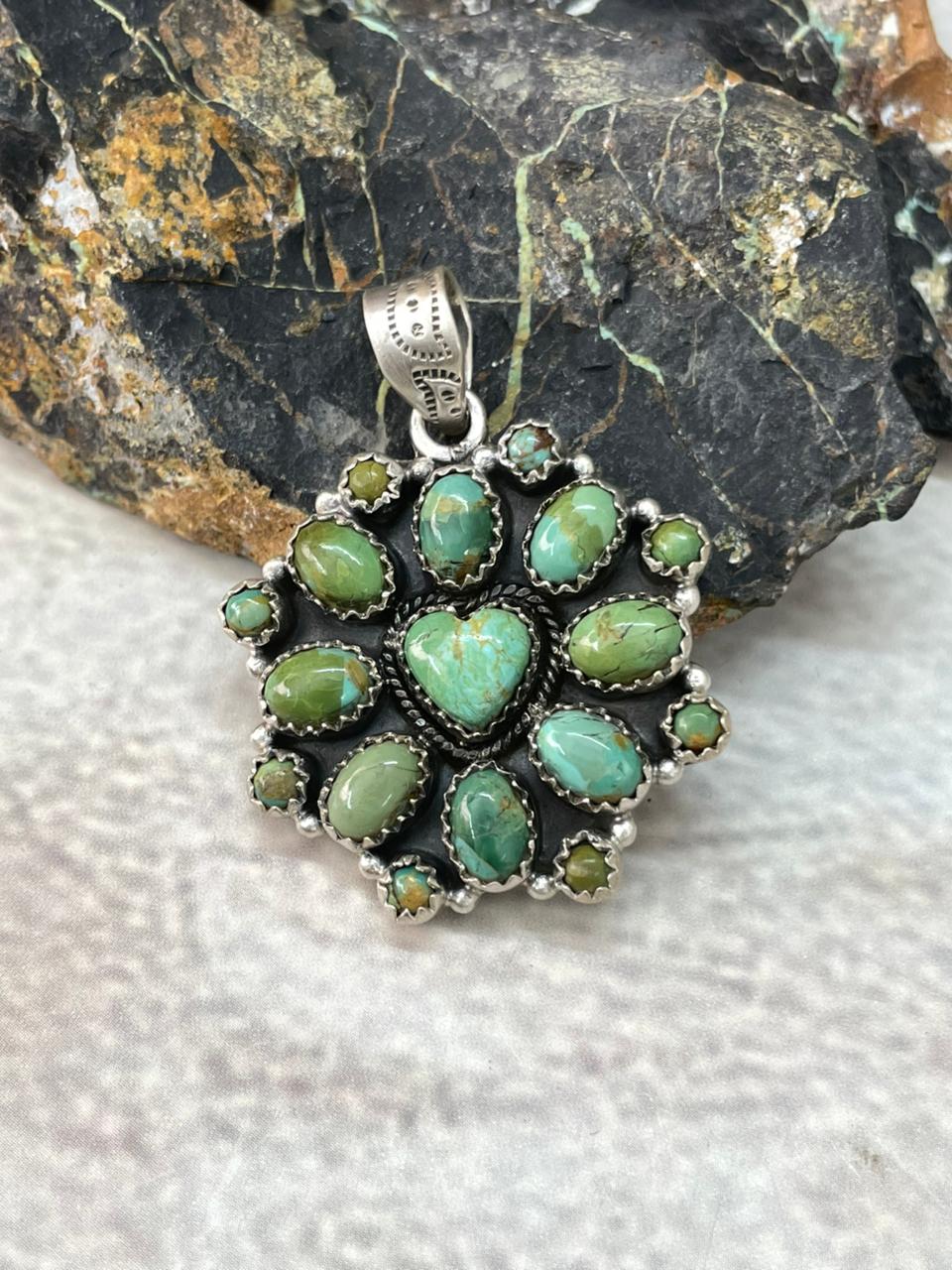 Handmade Sterling Silver Kingman Turquoise Pendant "Signed Nizhoni"