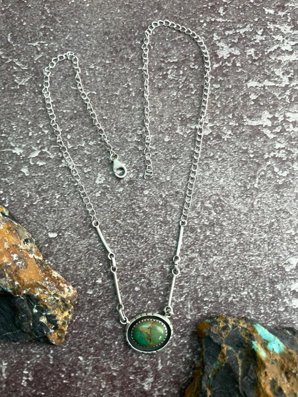 Handmade Sterling Silver Kingman Turquoise Necklace "Signed Nizhoni"