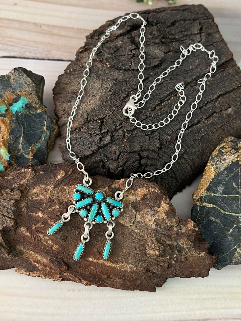 Handmade Sterling Silver Kingman Turquoise Necklace Signed Nizhoni