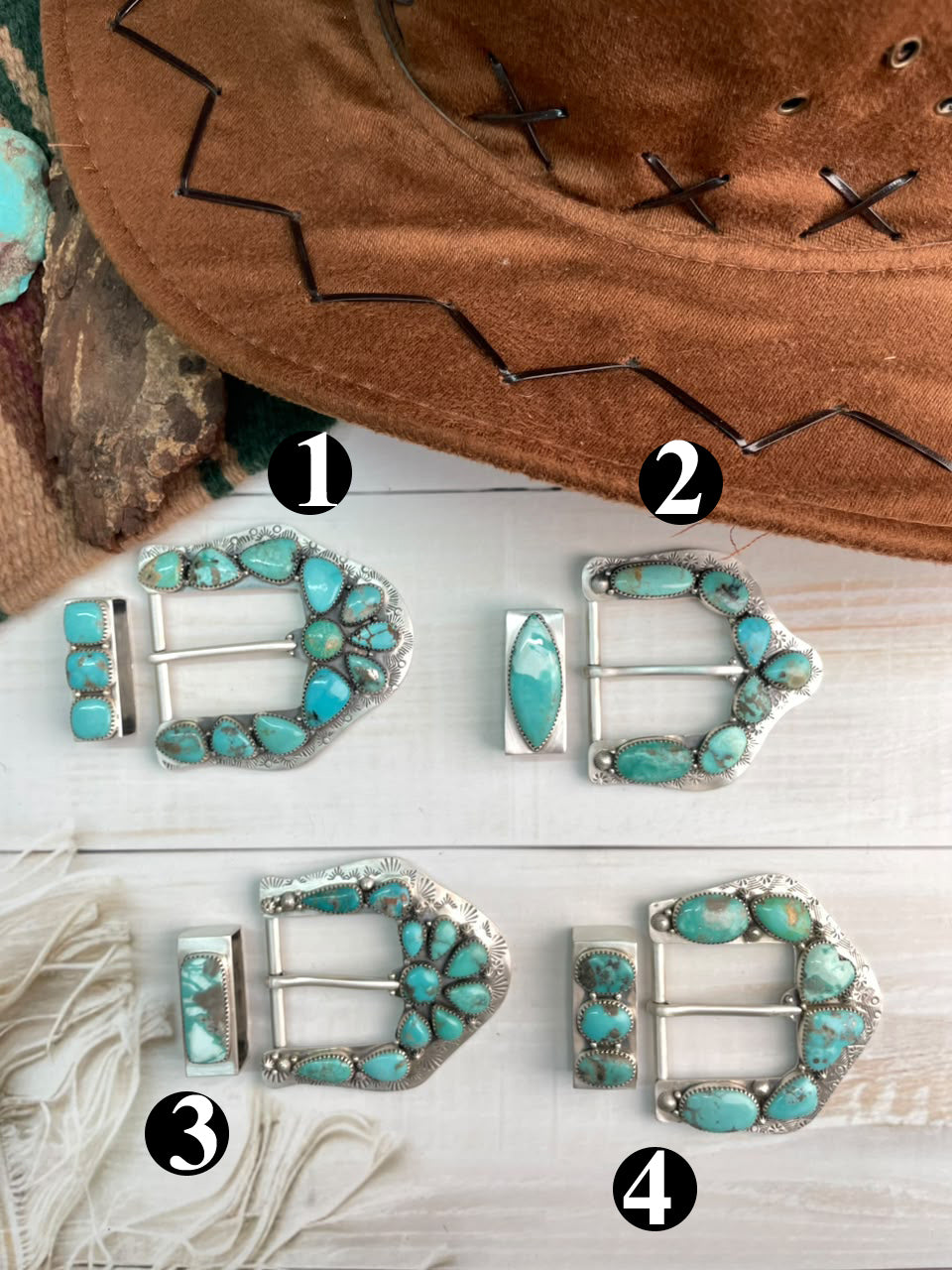 Handmade Sterling Silver Campitos Turquoise Collection: Belt Buckle Set Signed Nizhoni