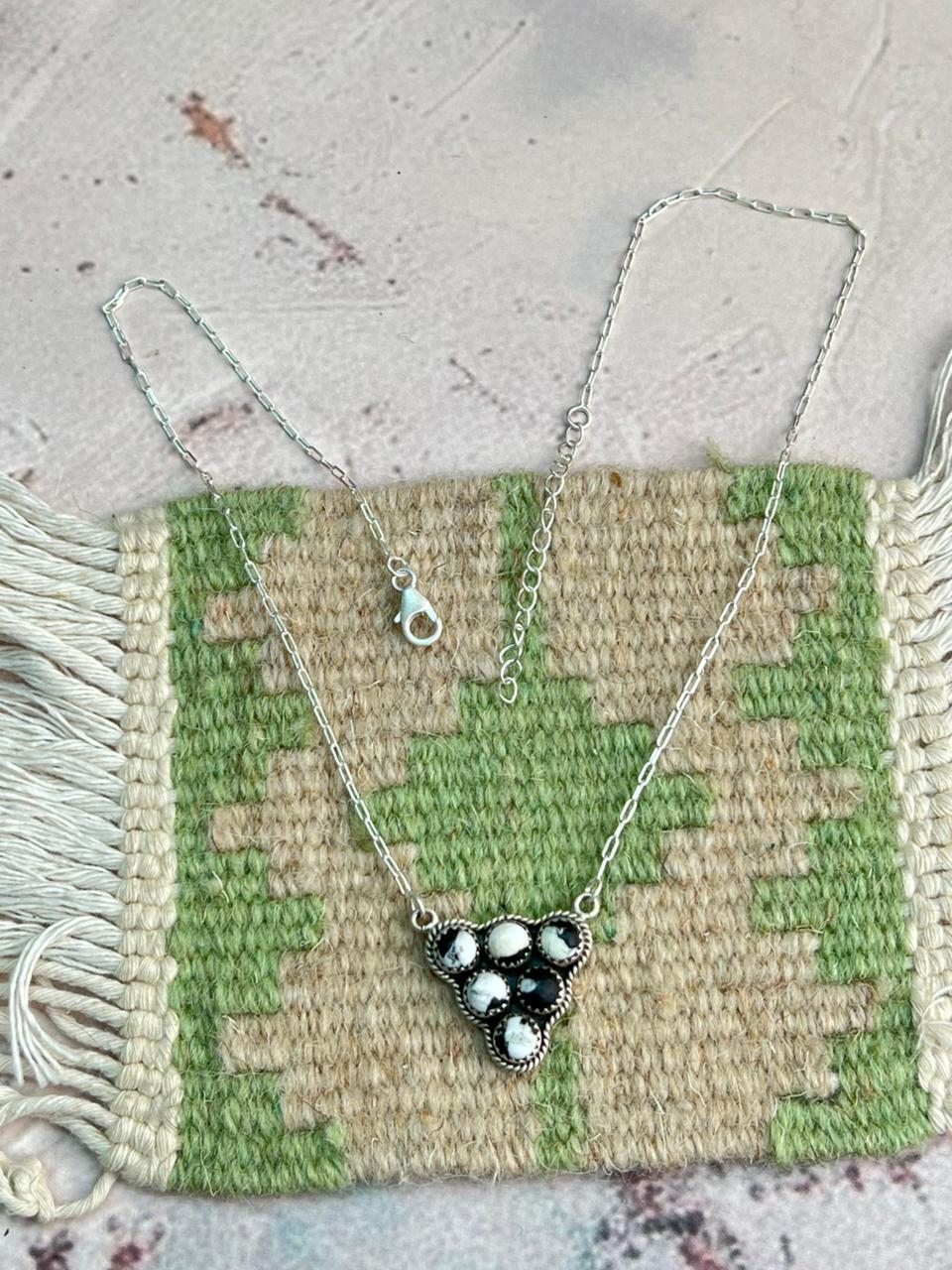 Handmade Sterling Silver White Buffalo Turquoise Necklace "Signed Nizhoni"