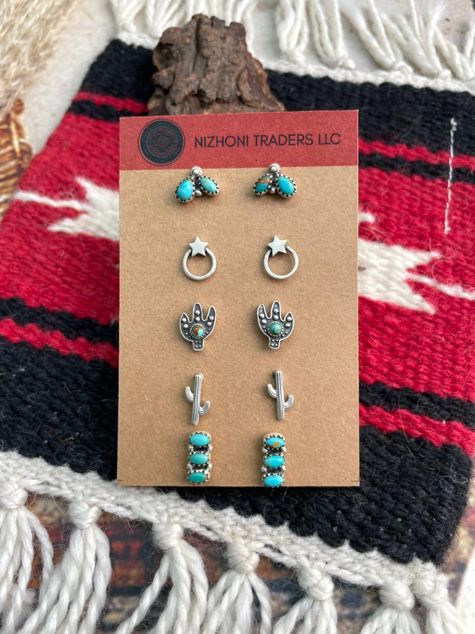 Handmade Sterling Silver Kingman Turquoise Post Studs Cards