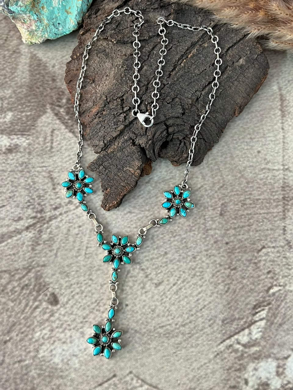 Handmade Sterling Silver Kingman Turquoise Lariat Necklace Signed Nizhoni
