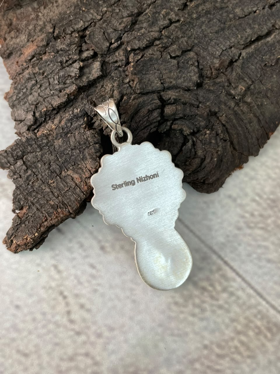 Handmade Sterling Silver White Buffalo with Blackjack Turquoise Pendant Signed Nizhoni