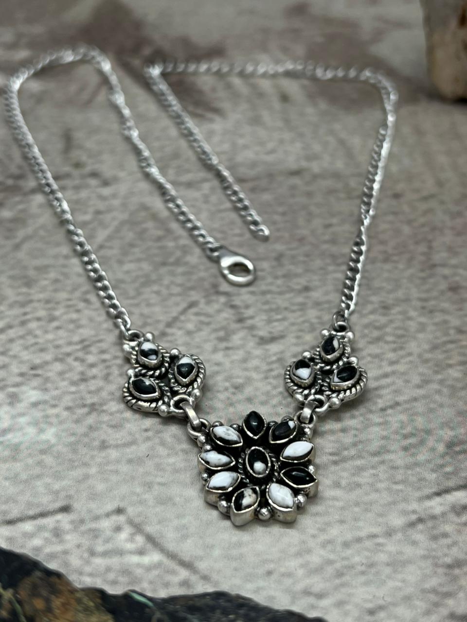 Handmade Sterling Silver White Buffalo Necklace "Signed Nizhoni"