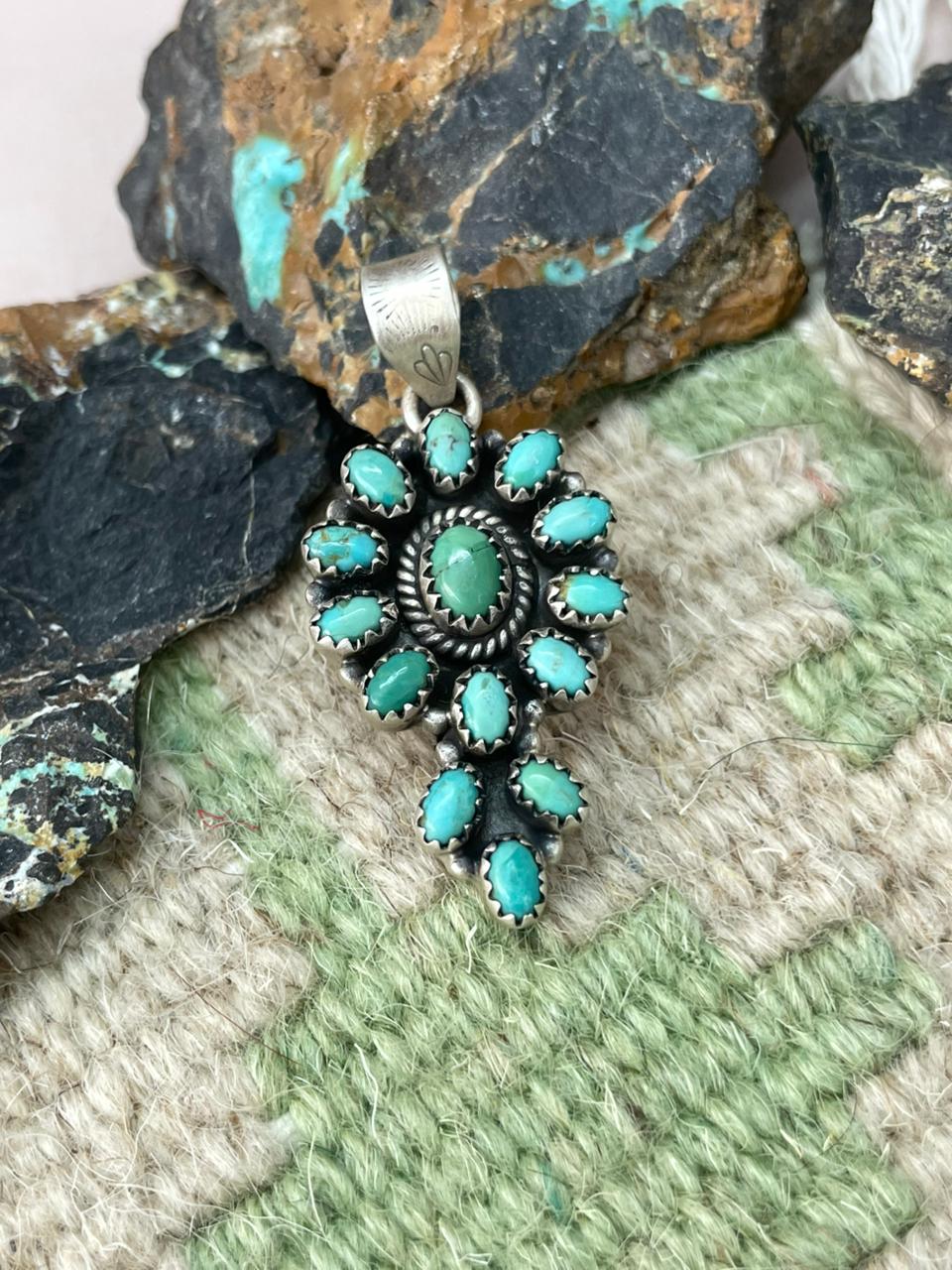 Handmade Sterling Silver Kingman Turquoise Pendant "Signed Nizhoni"