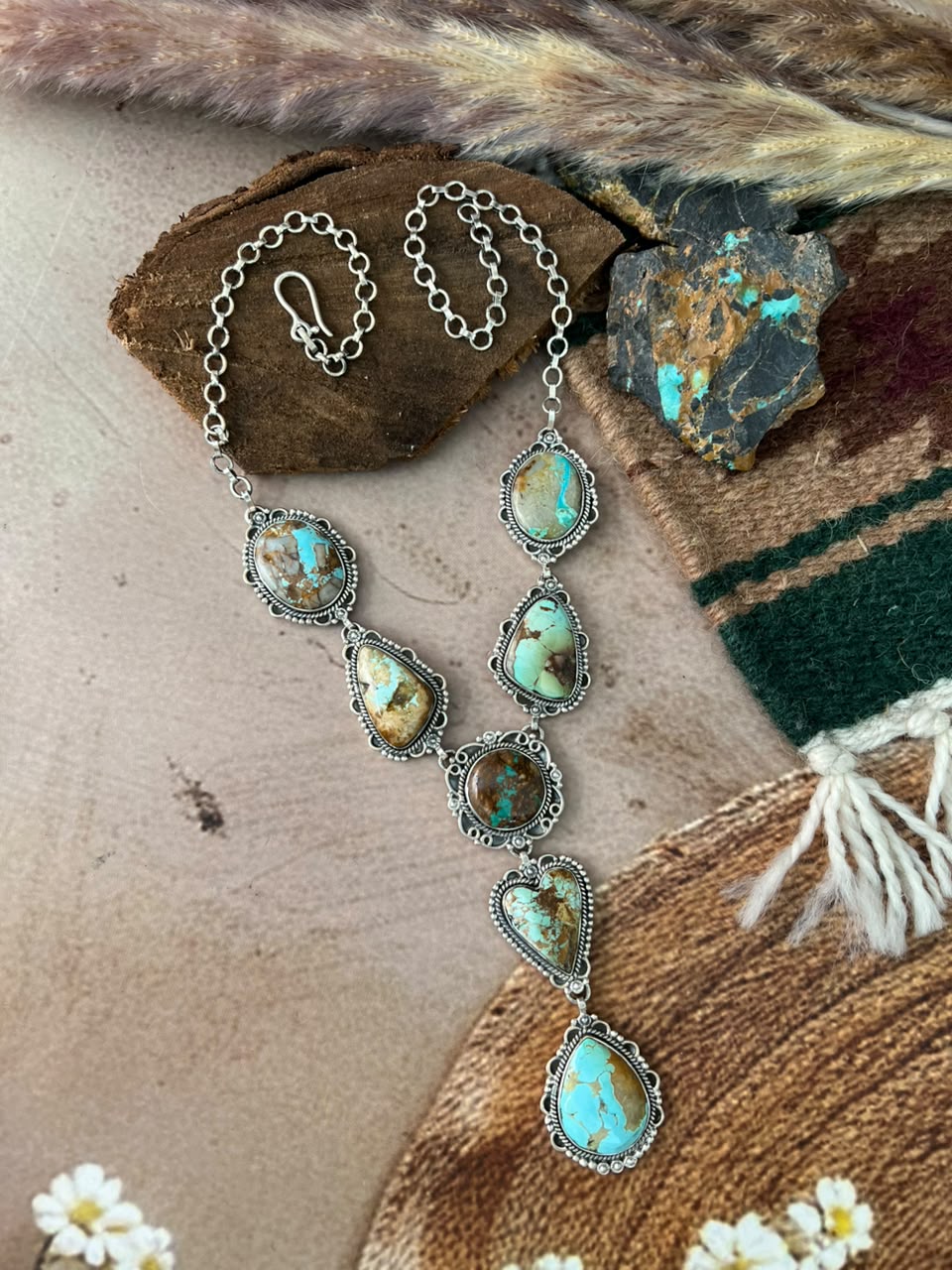 Handmade Sterling Silver Royston Turquoise Drop Necklace Signed Nizhoni
