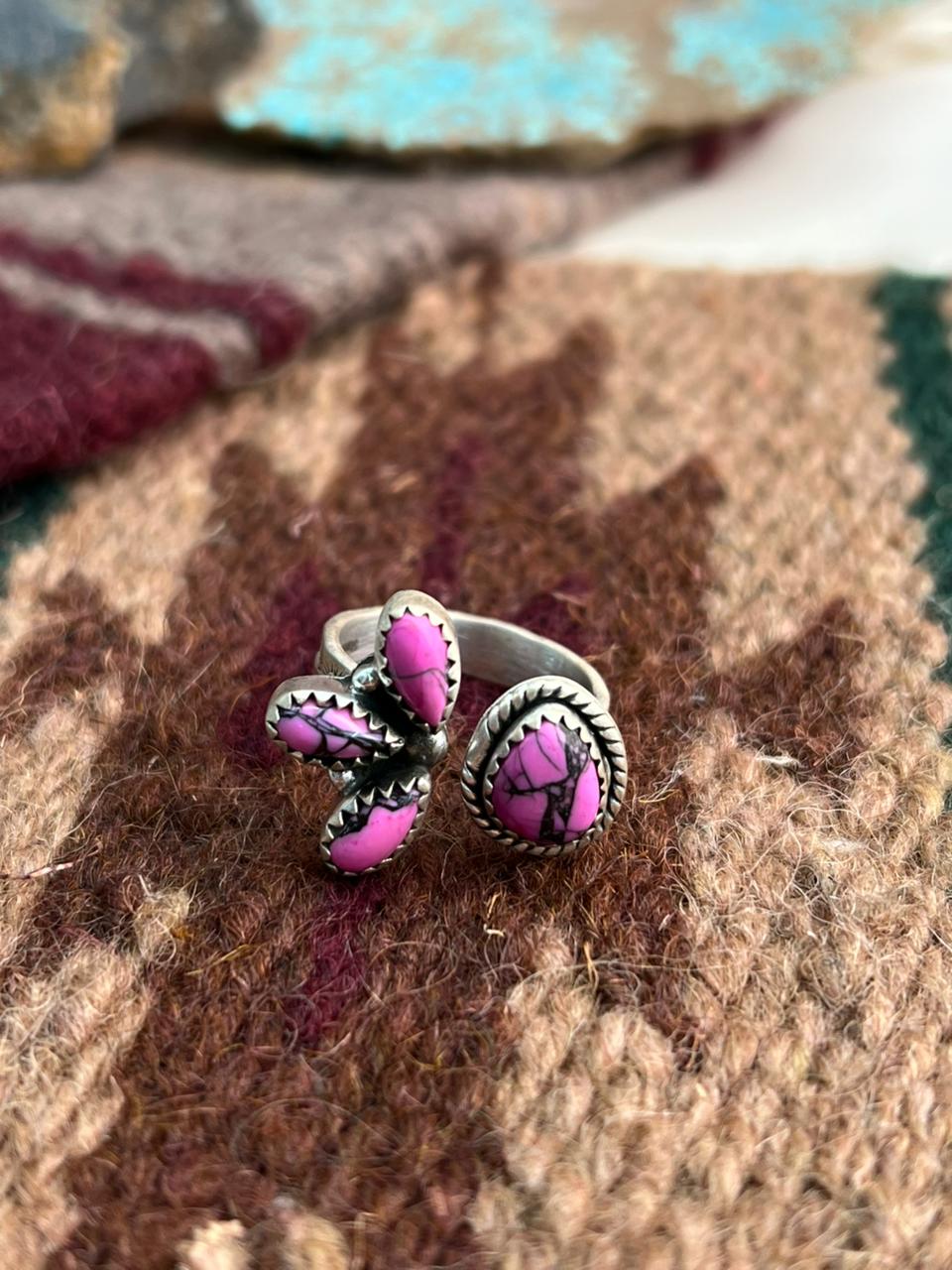 Handmade Sterling Silver Cherry Blossom Adjustable Ring "Signed Nizhoni"