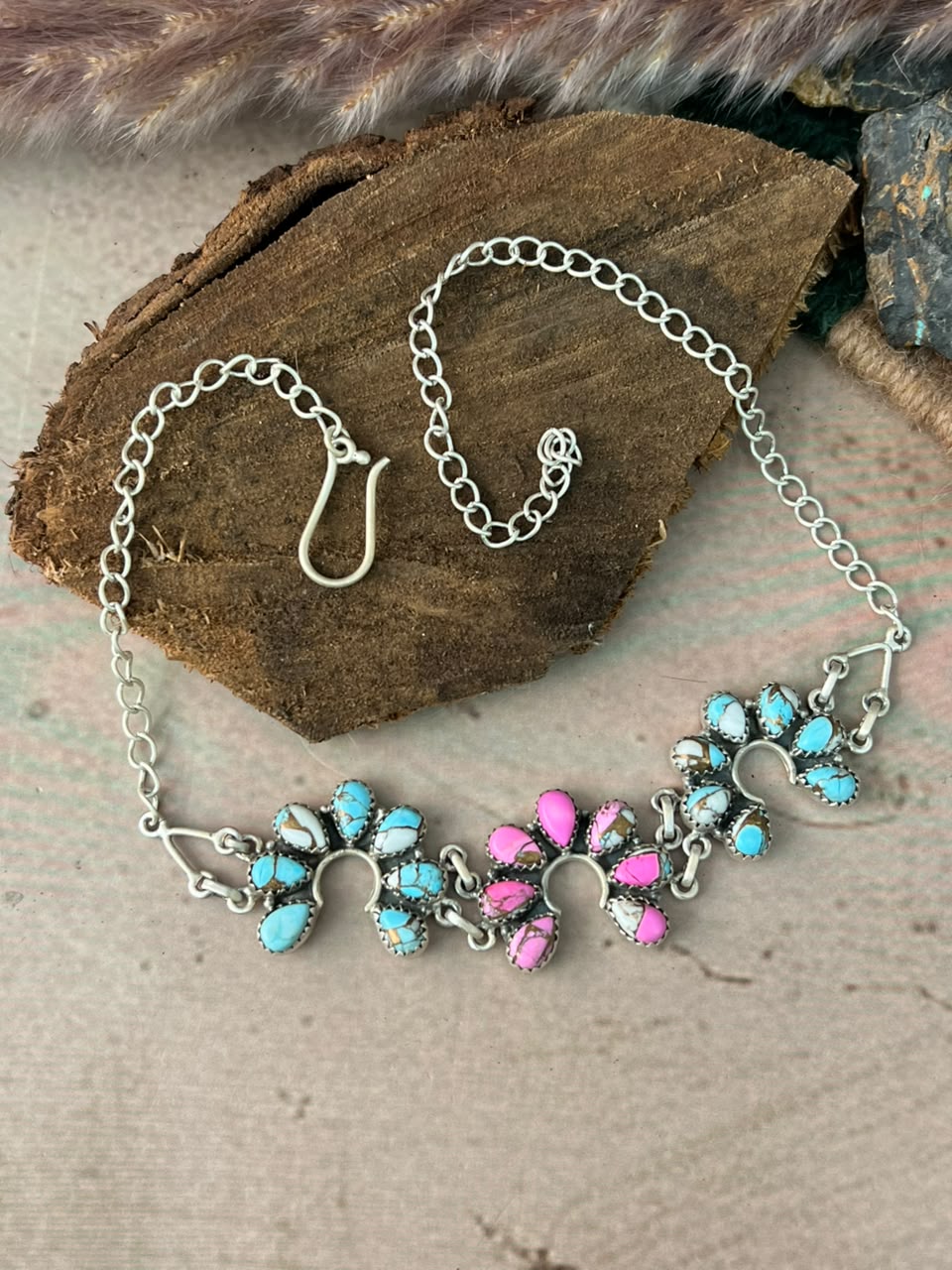 Handmade Sterling Silver Cotton Candy Choker Naja Necklace Signed Nizhoni