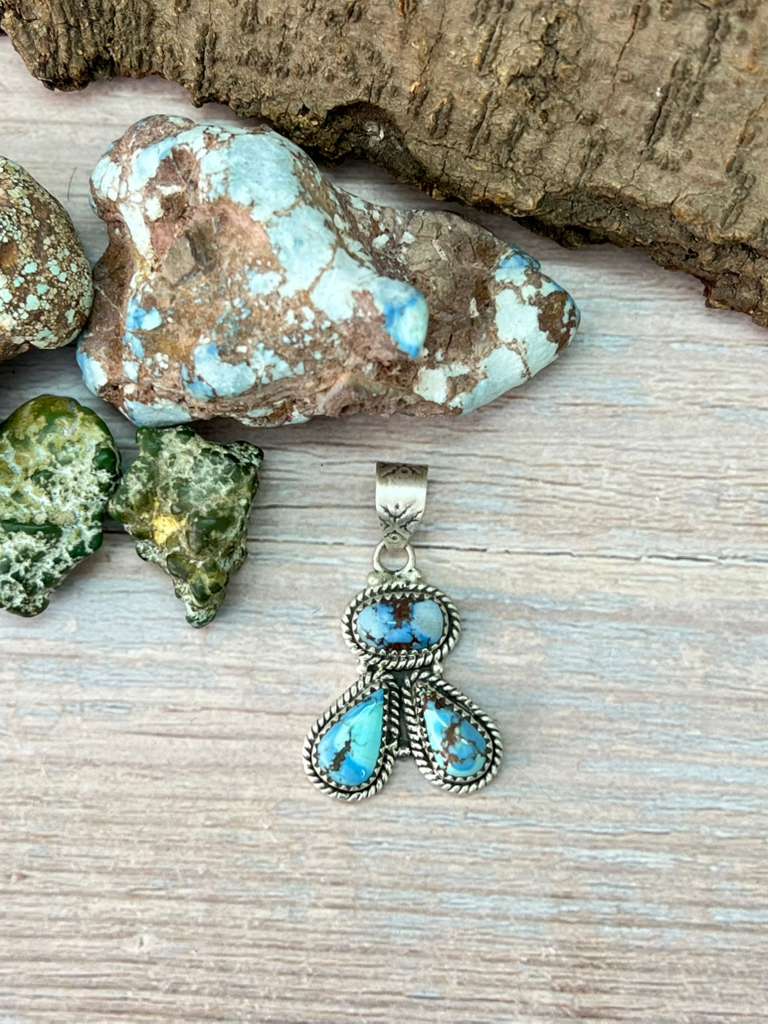 Handmade Sterling Silver Golden Hills Turquoise Pendant with Signed Nizhoni