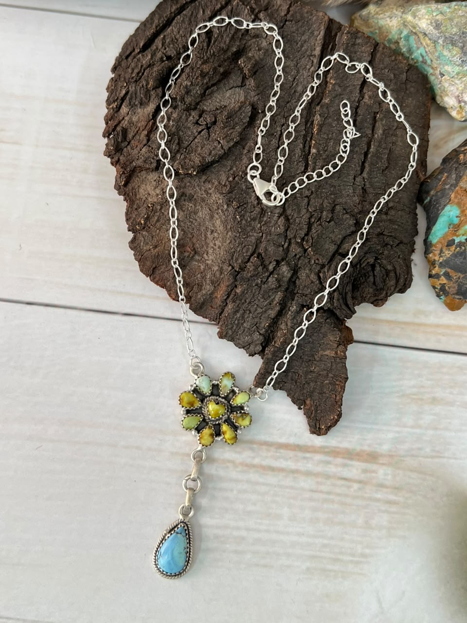 Handmade Sterling Silver Golden Hills with Palomino Turquoise Necklace Signed Nizhoni