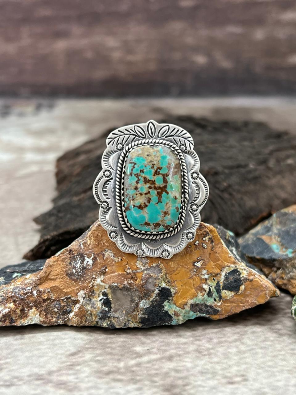 Handmade Sterling Silver Mantis Turquoise Adjustable Ring "Signed Nizhoni"