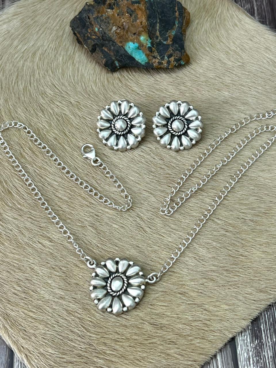 Handmade Sterling Silver Necklace Earrings Set "Signed Nizhoni"