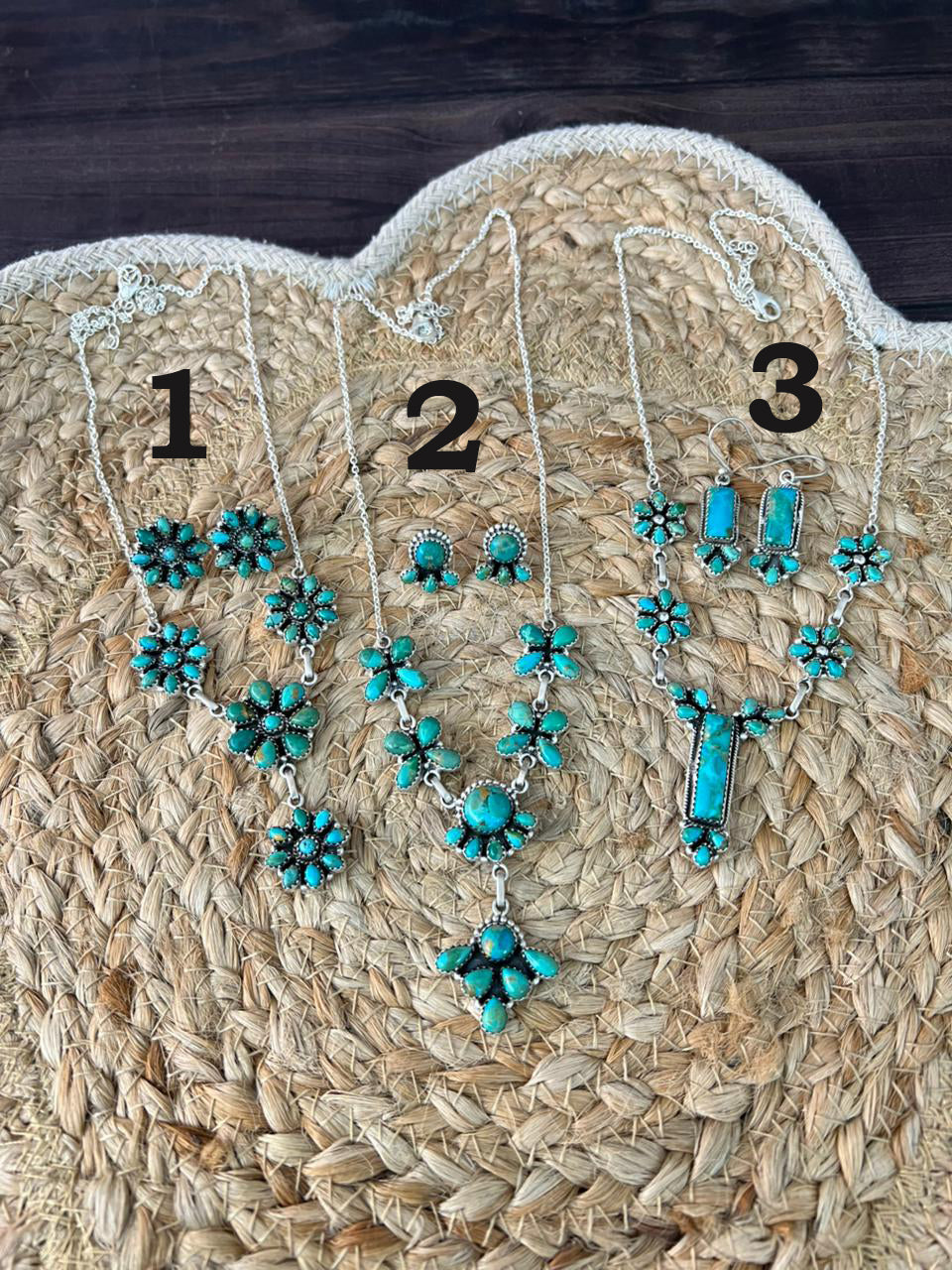 Handmade Sterling Silver Kingman Turquoise Necklace Earrings Set "Signed Nizhoni"