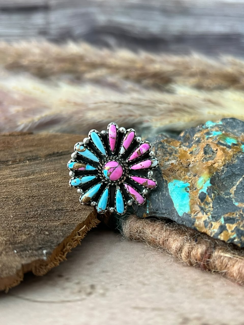 Handmade Sterling Silver Cotton Candy Adjustable Ring Signed Nizhoni