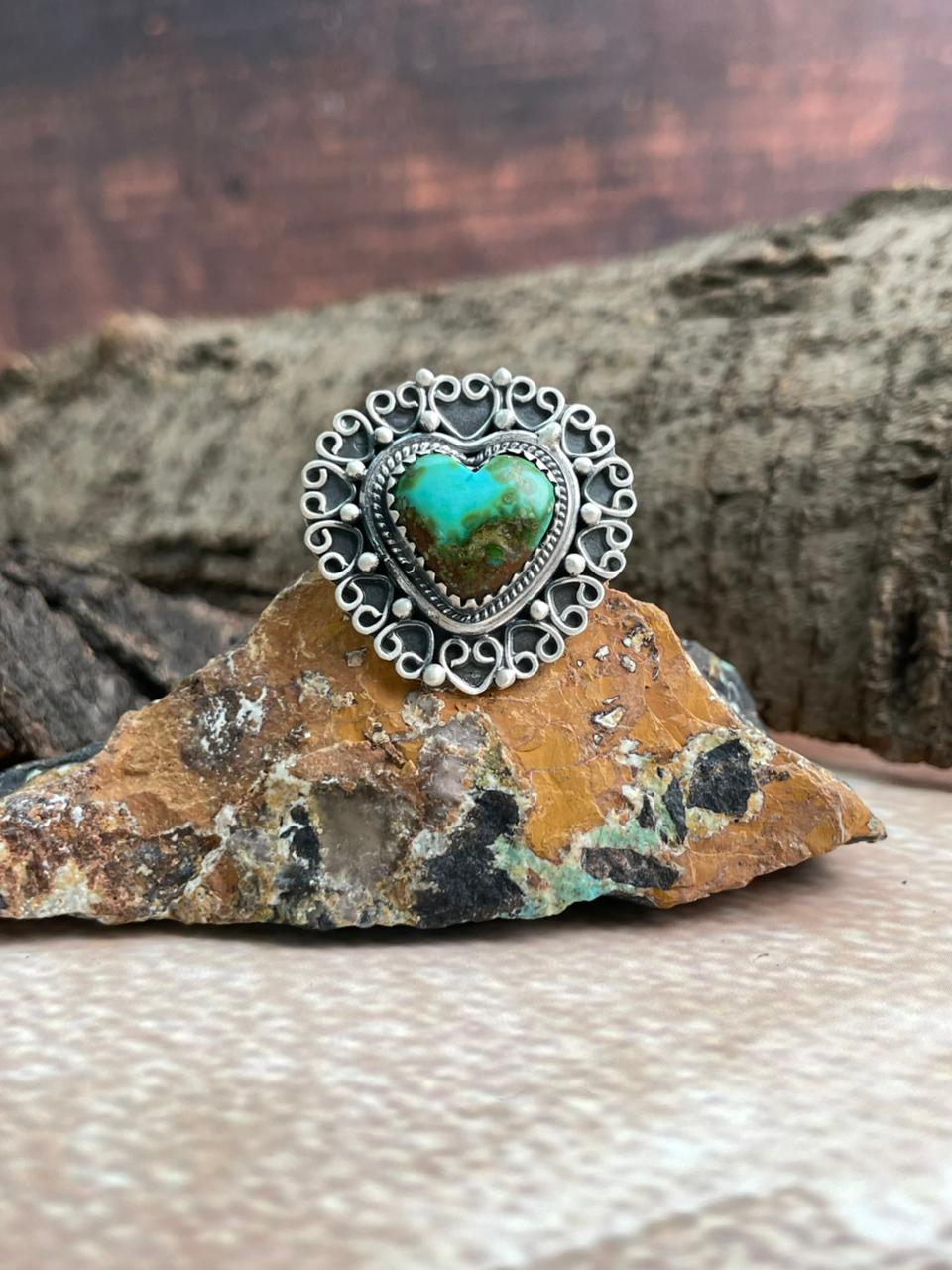 Handmade Sterling Silver Sonoran Mountain Turquoise Adjustable Ring "Signed Nizhoni"