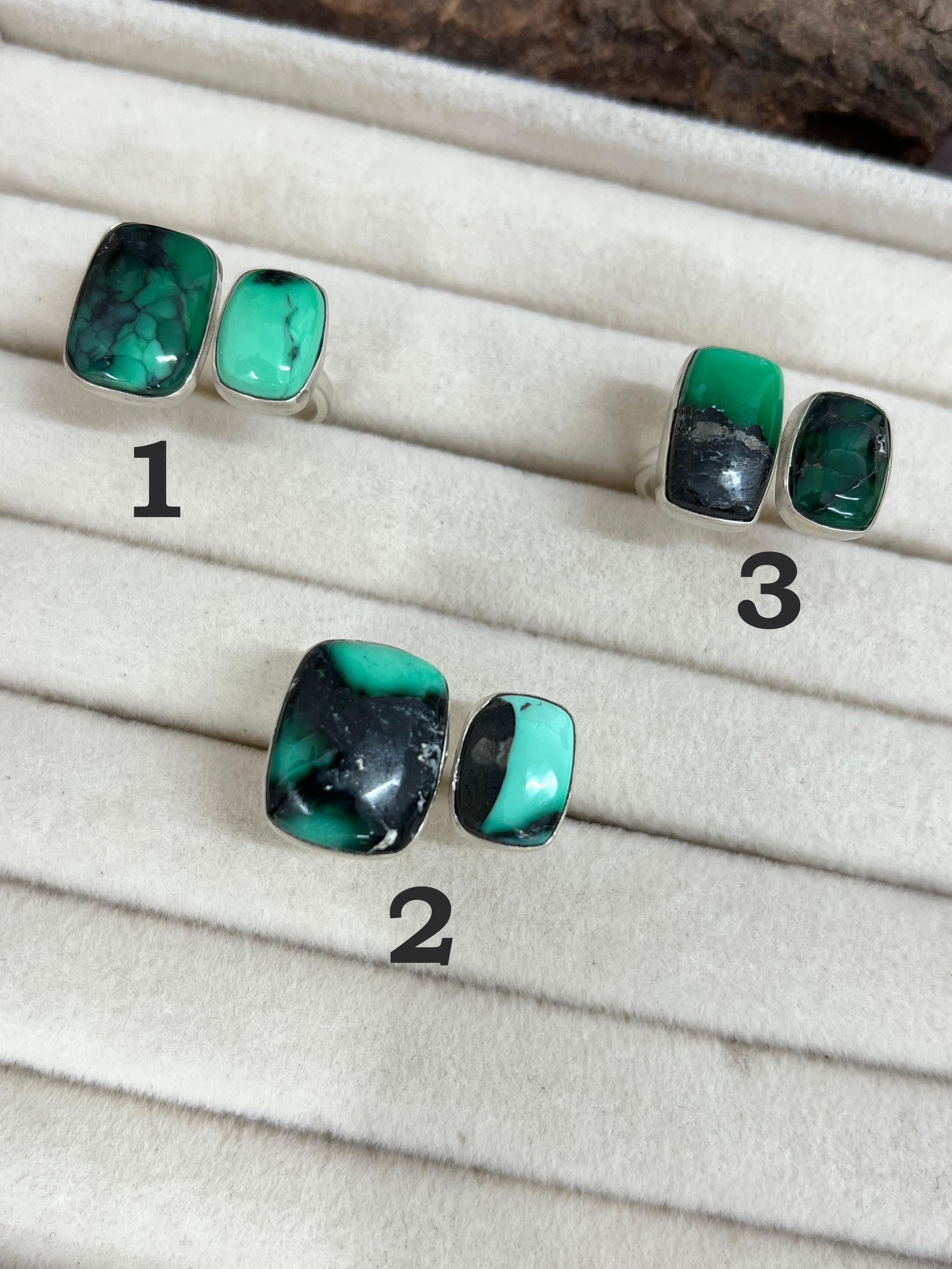 Handmade Sterling Silver Emerald Rose Adjustable Ring with Signed Nizhoni