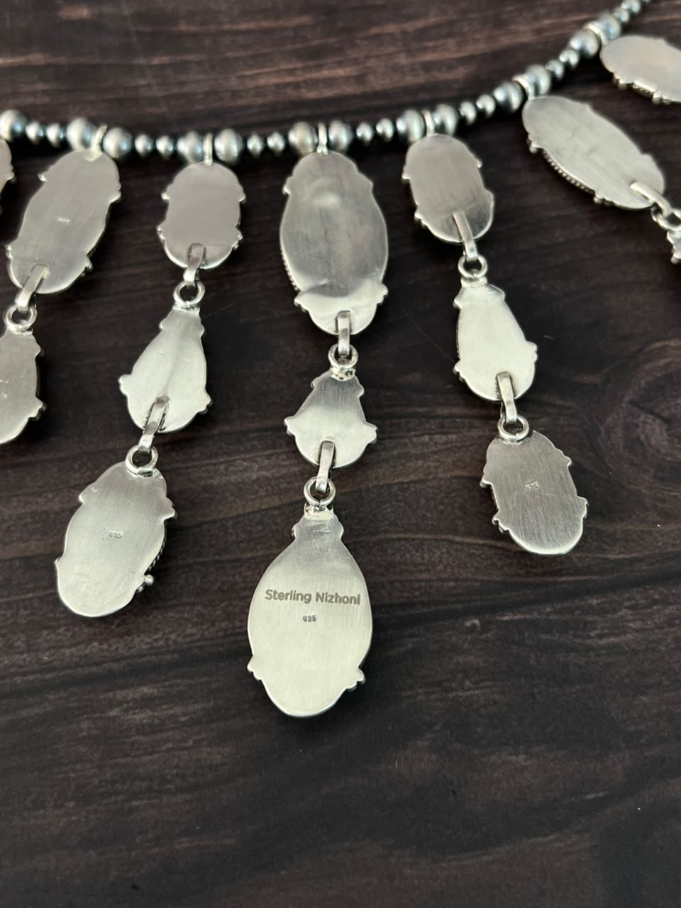 Handmade Sterling Silver Blackjack Turquoise Collection: Beaded Necklace Signed Nizhoni