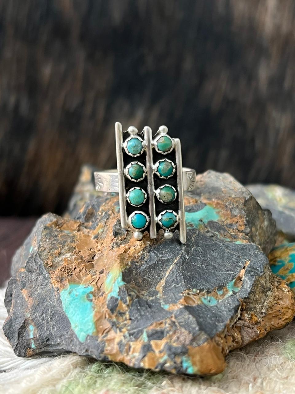 Handmade Sterling Silver Kingman Turquoise Adjustable Ring "Signed Nizhoni"