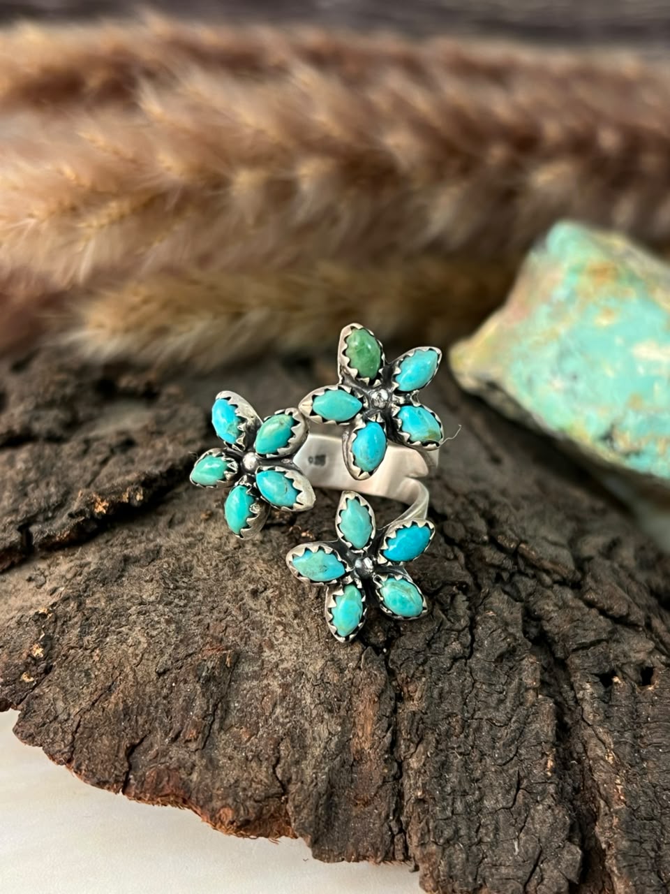 Handmade Sterling Silver Kingman Turquoise Adjustable Ring Signed Nizhoni