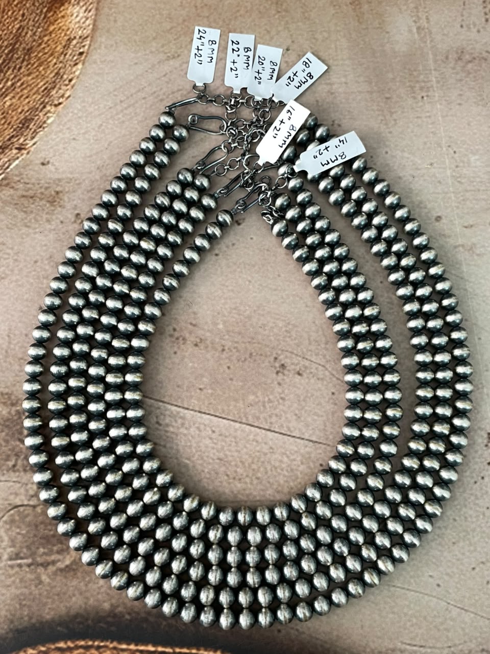 Handmade Nizhoni Silver Over Brass Plated 8MM Beaded Necklace (5)