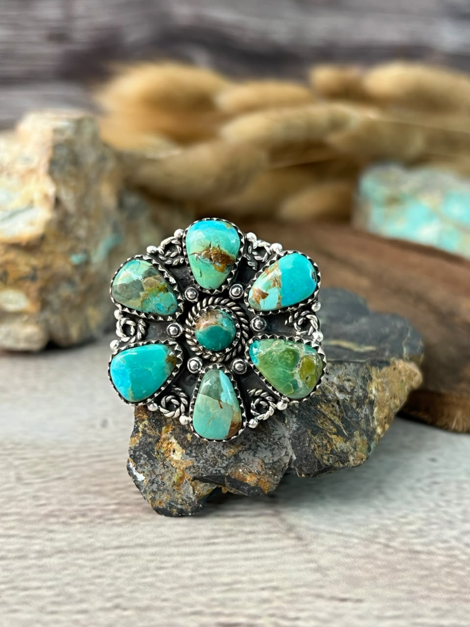 Handmade Sterling Silver Kingman Turquoise Adjustable Ring Signed Nizhoni (7)