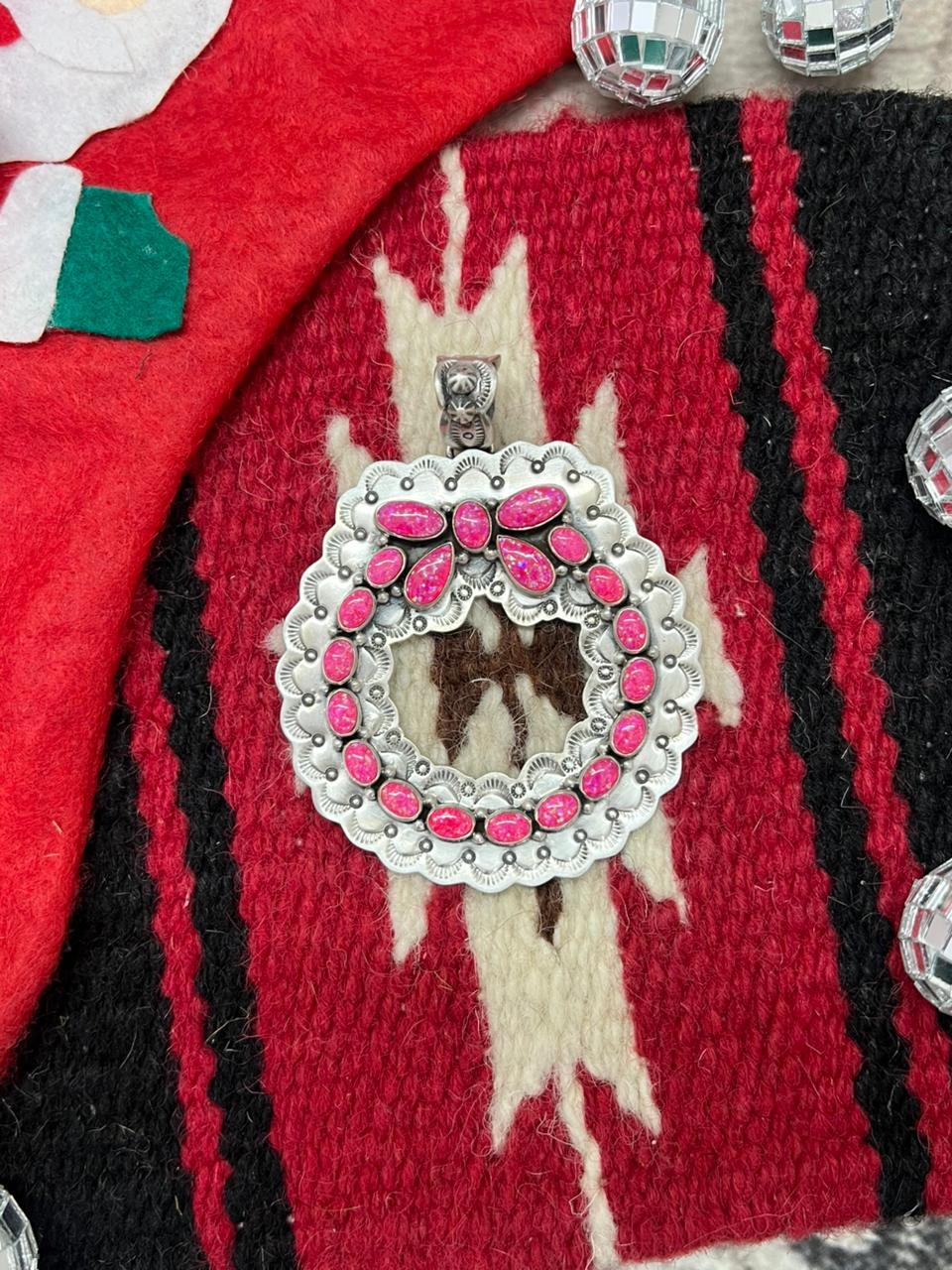 "Christmas Collection" Handmade Sterling Silver Hot Pink Pendant "Signed Nizhoni"