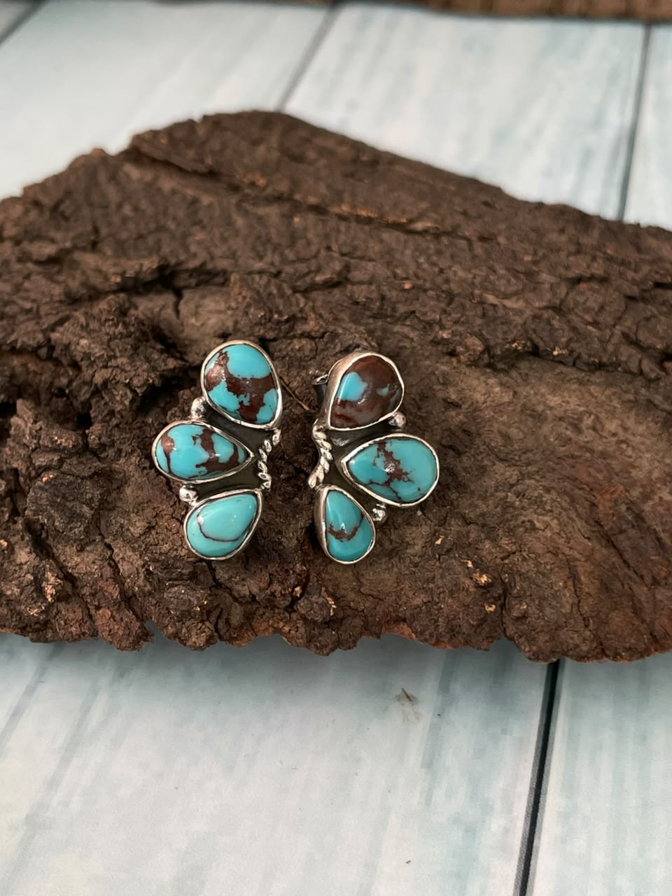 Handmade Sterling Silver Egyptian Turquoise Collection: Post Studs Earrings Signed Nizhoni